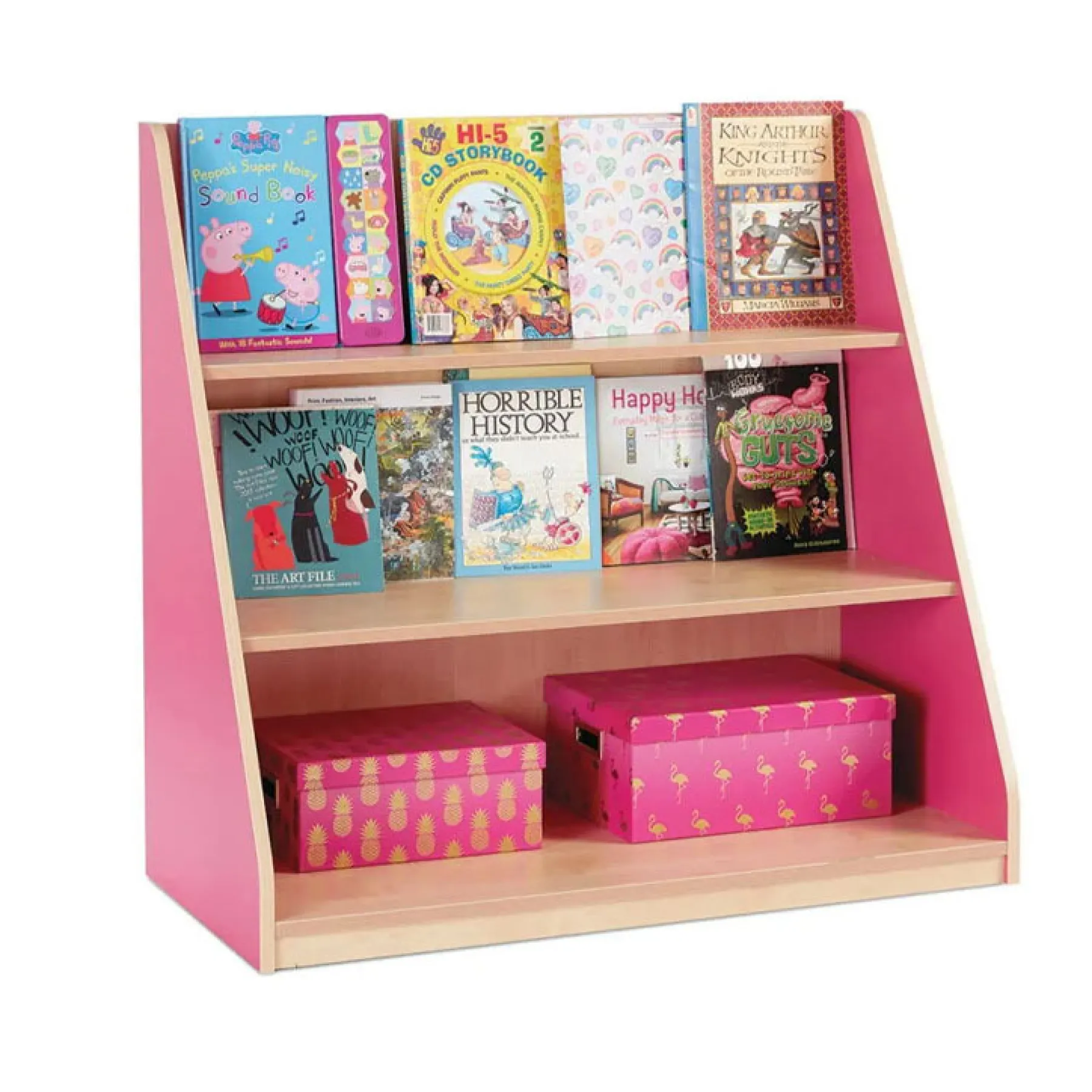 LOF Direct Monarch Single sided library unit with 2 fixed shelves PINK