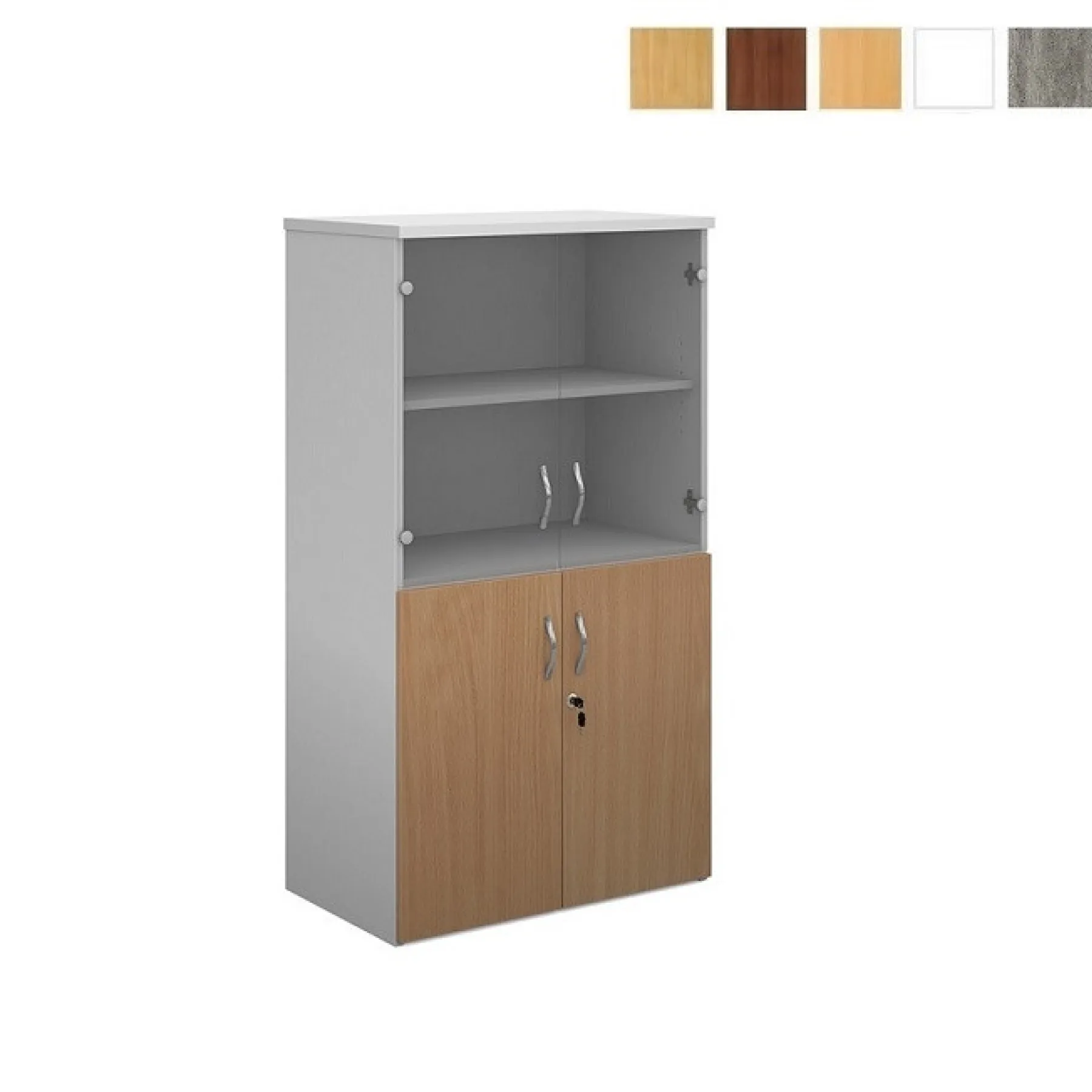 LOF Direct Dams Glazed Combination Cupboard R1440 COM White Beech Swatches