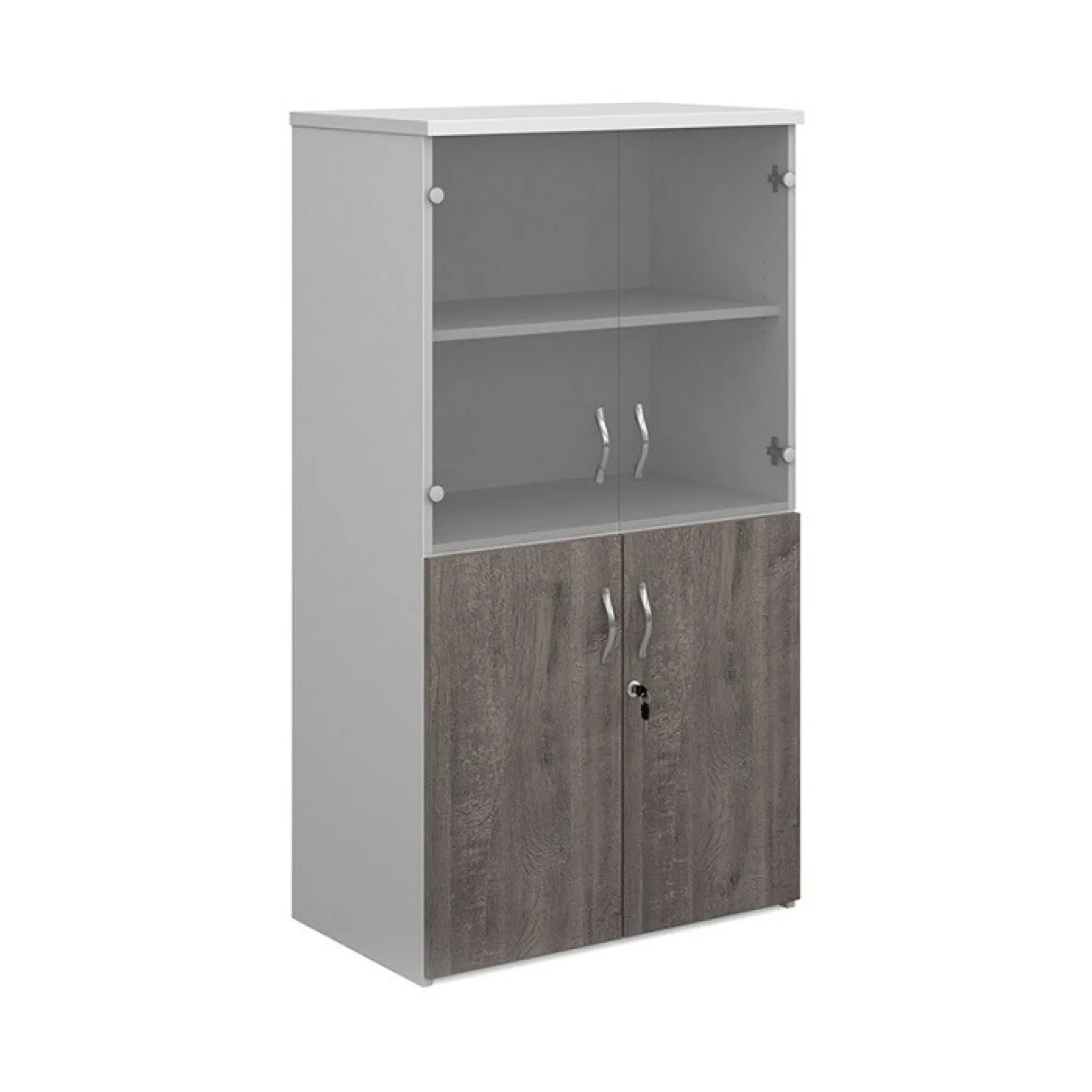 LOF Direct Dams Glazed Combination Cupboard R1440 COM White Grey Oak