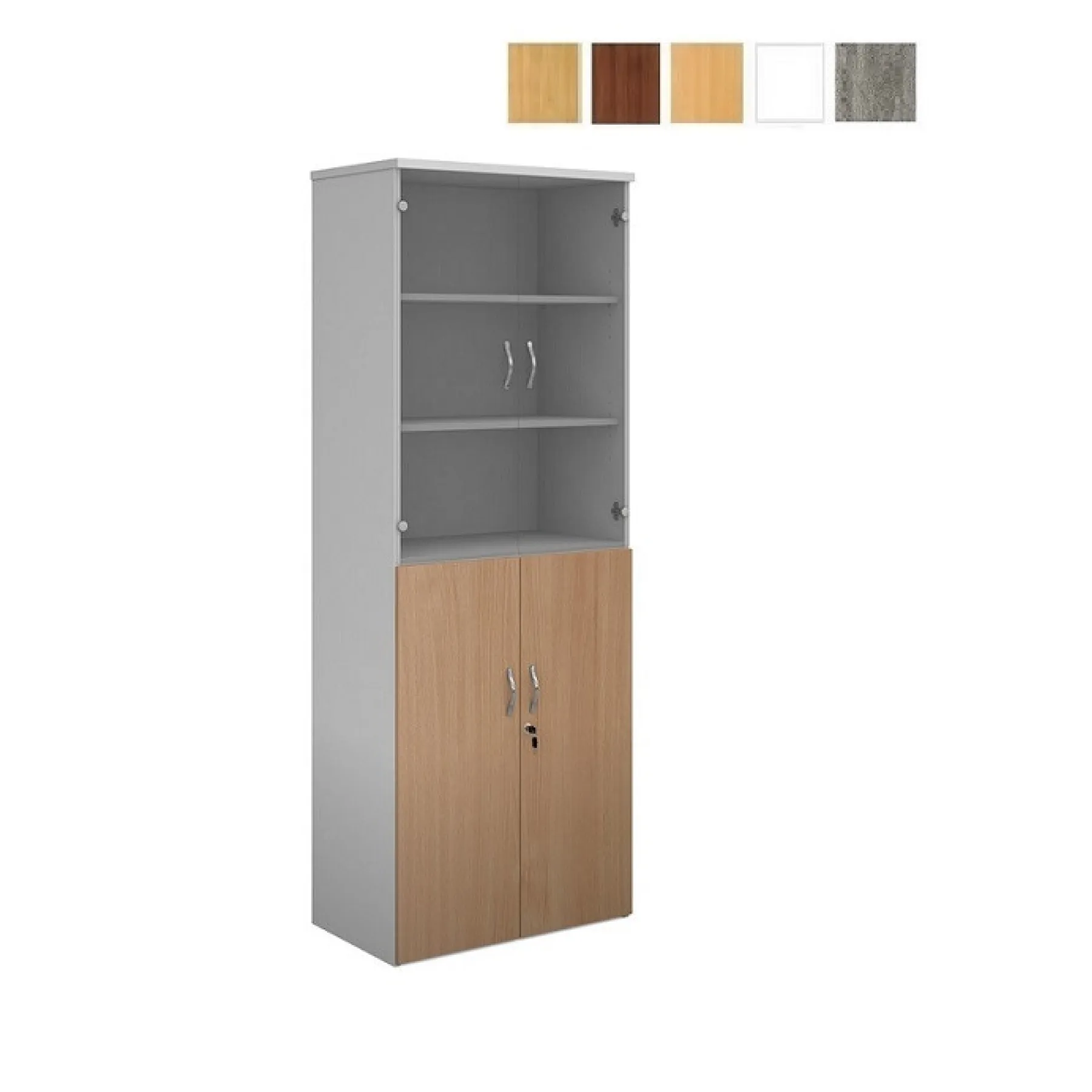 LOF Direct Dams Glazed Combination Cupboard R2140 COM White Beech Swatches