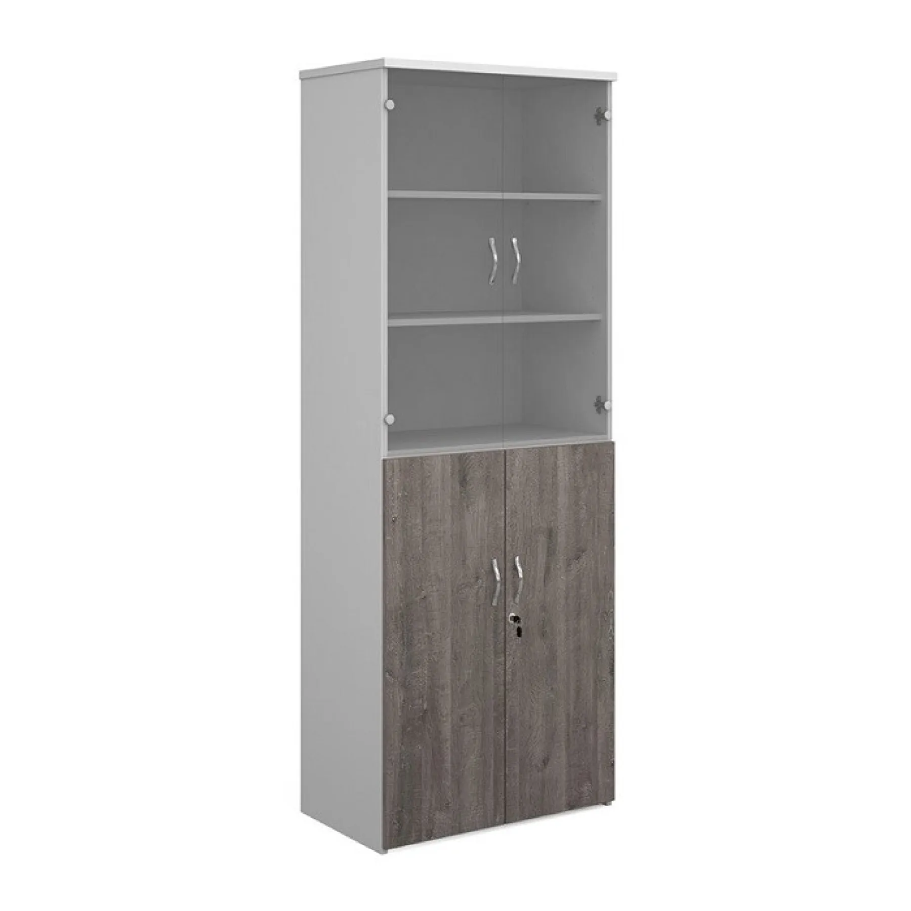 LOF Direct Dams Glazed Combination Cupboard R2140 COM White Grey Oak