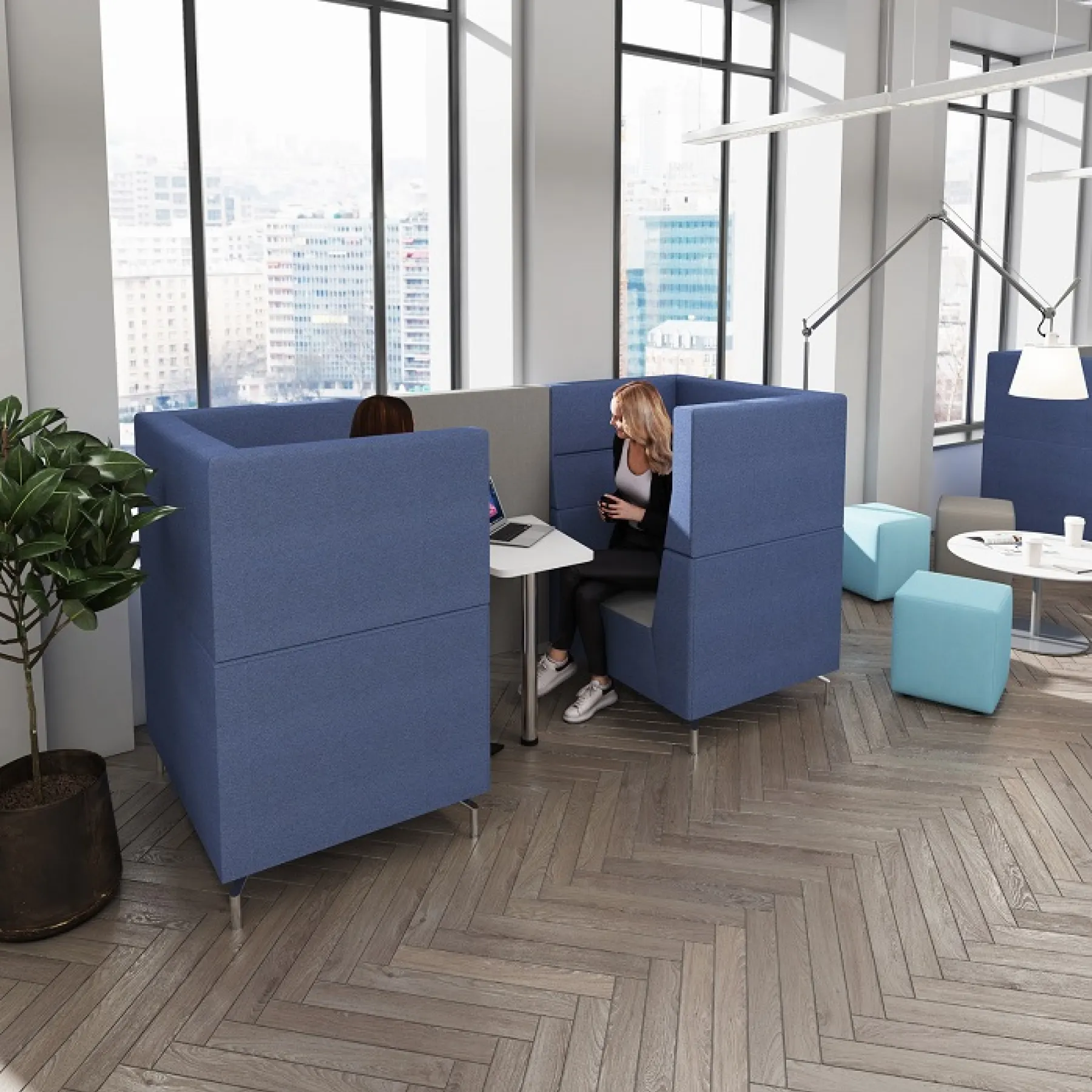 LOF Direct Dams Alban 2 Seat Meeting Pod ALB02 BLUE GREY ROOMSET