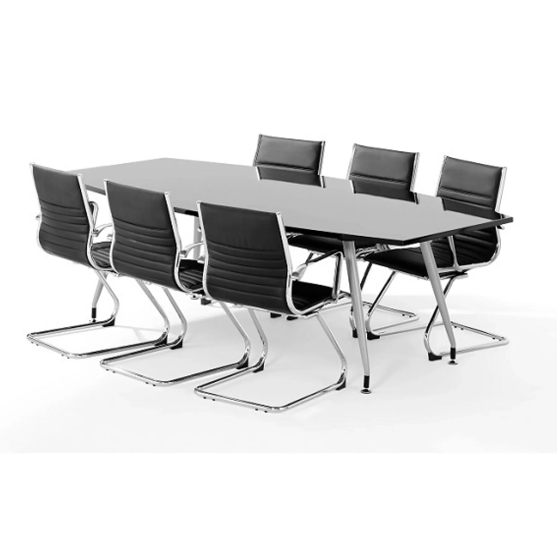 LOF Direct Dynamic Black High Gloss Boardroom Table with Chairs