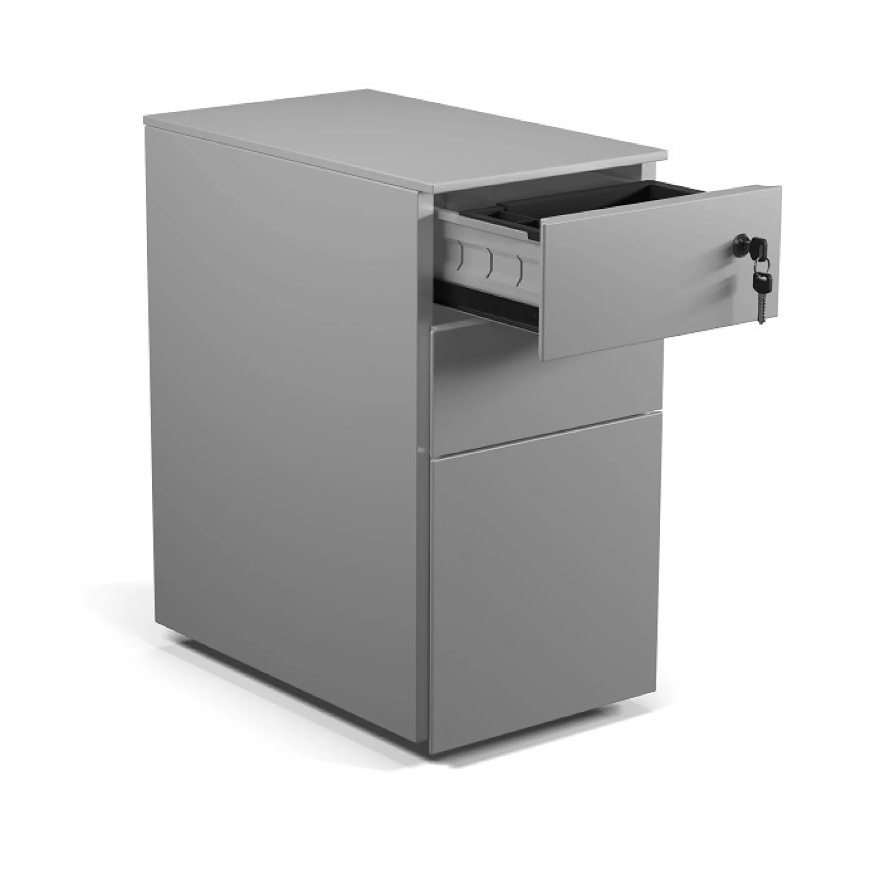 LOF Direct Formetiq Cube Narrow Steel Pedestals PMS3521 Silver Open Drawer