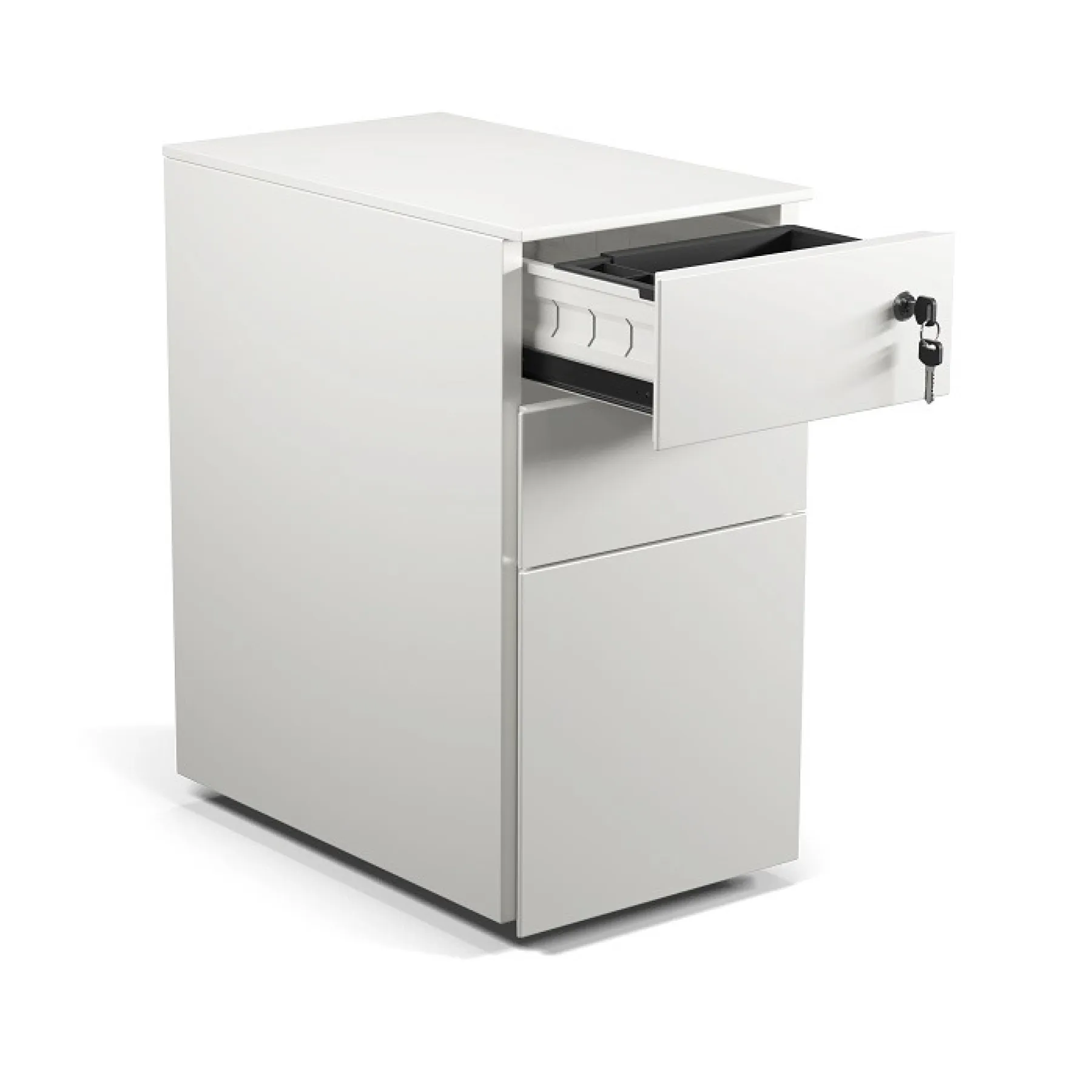 LOF Direct Formetiq Cube Narrow Steel Pedestals PMS3521 White Open Drawer