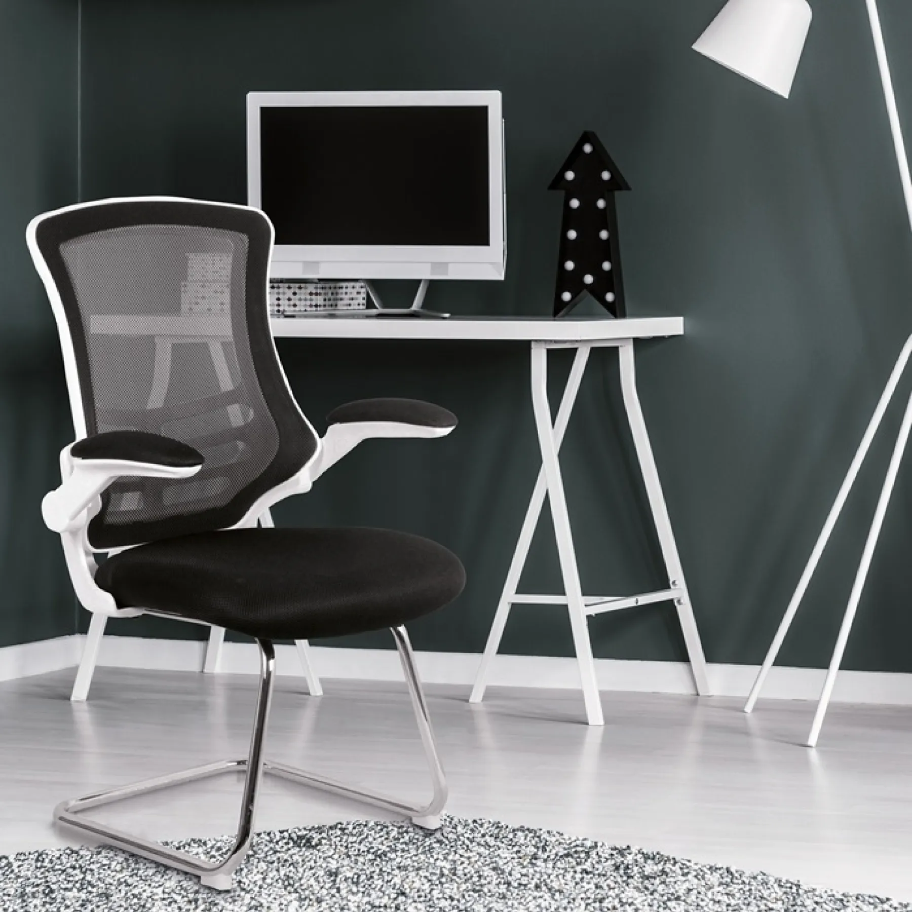 Luna meeting chair white frame black bcm l1302v wh bk roomset