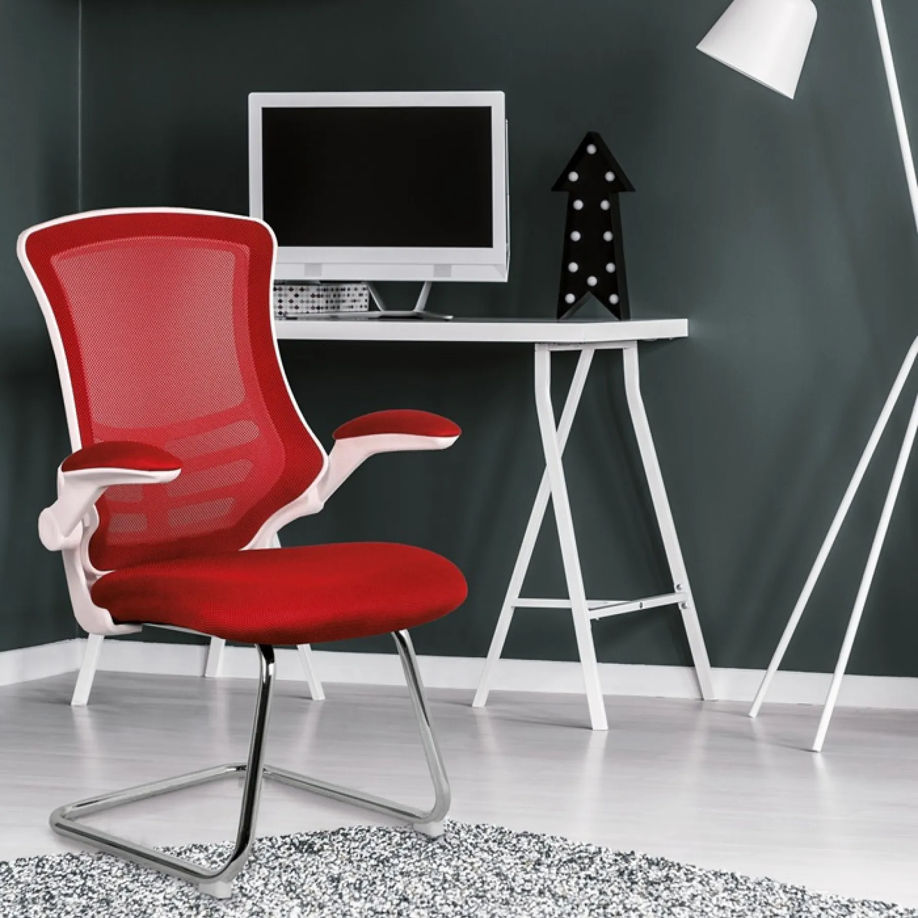 Luna meeting chair white frame red bcm l1302v wh rd roomset