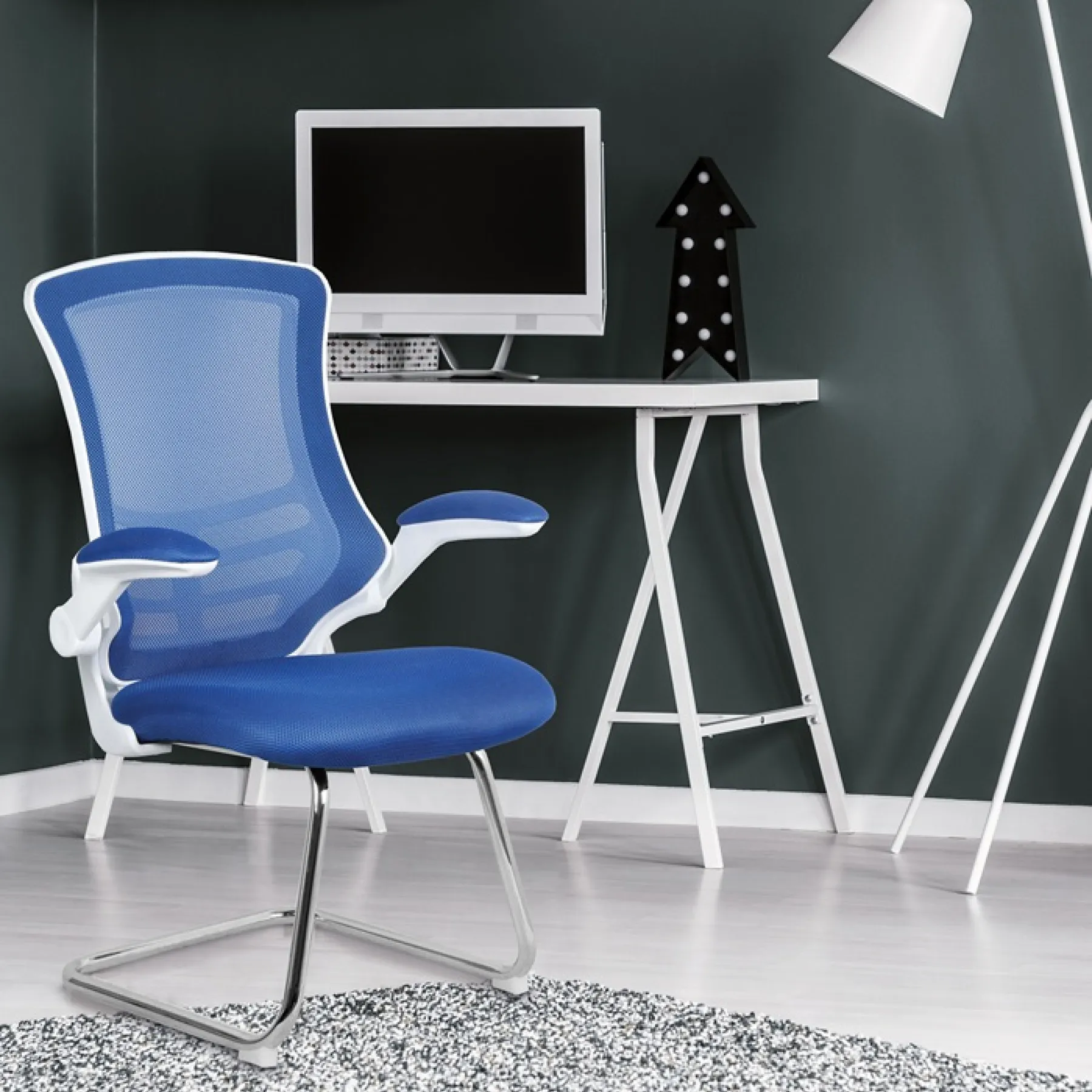 Luna meeting chair white frame blue bcm l1302v wh bl roomset