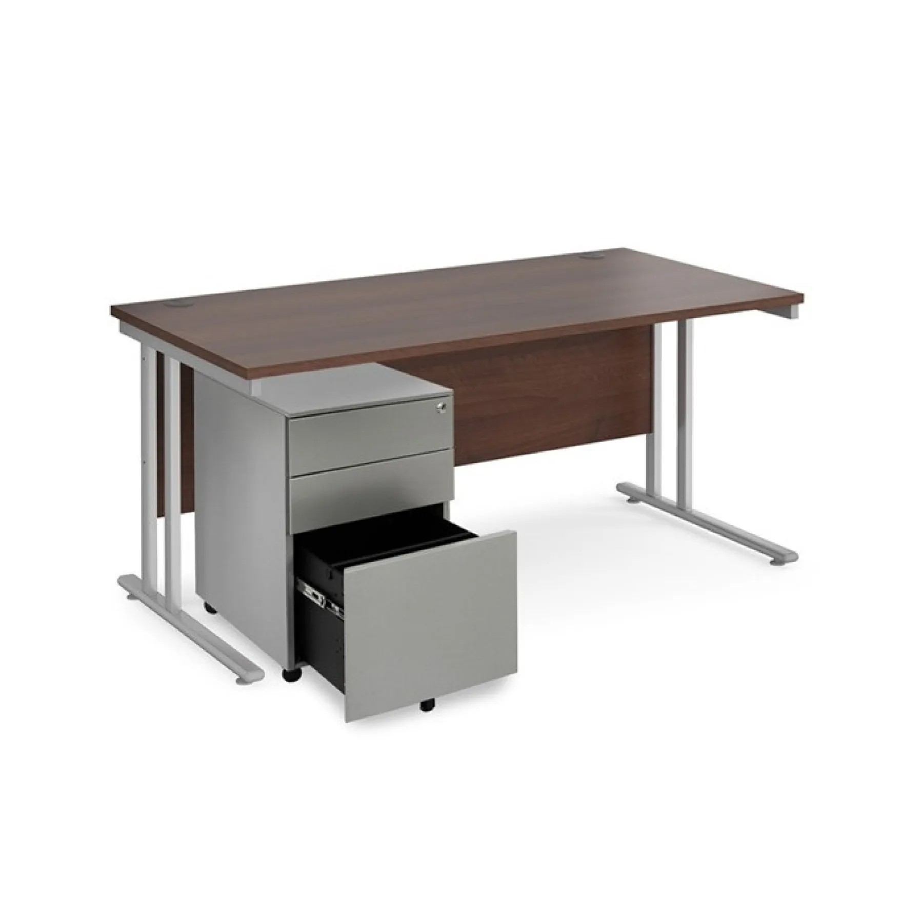 Straight desk with steel pedestal office furniture bundle Walnut SBS16 W