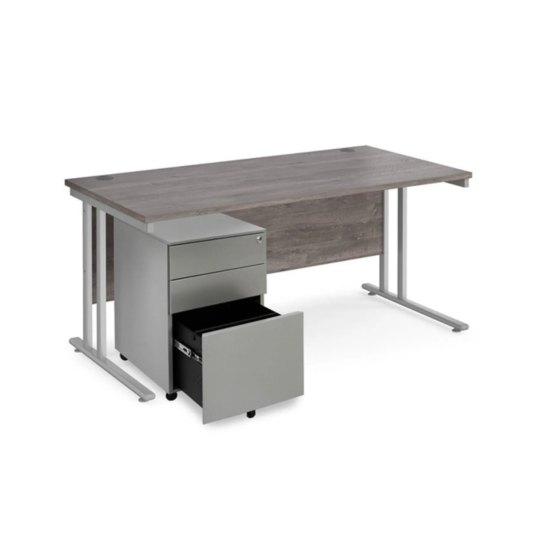 Straight desk with steel pedestal office furniture bundle Grey Oak SBS16 GO