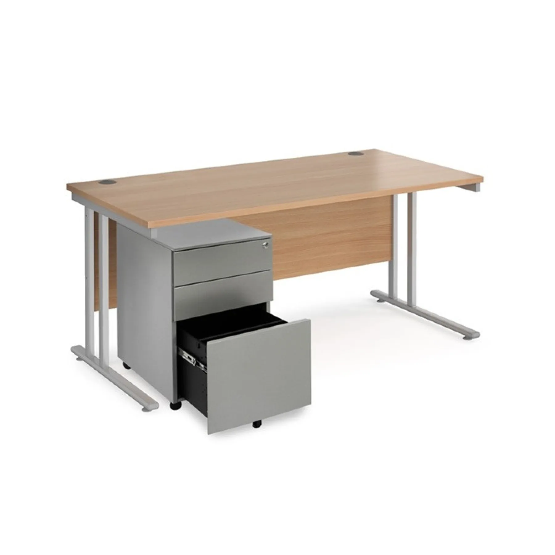 Straight desk with steel pedestal office furniture bundle Beech SBS16 B