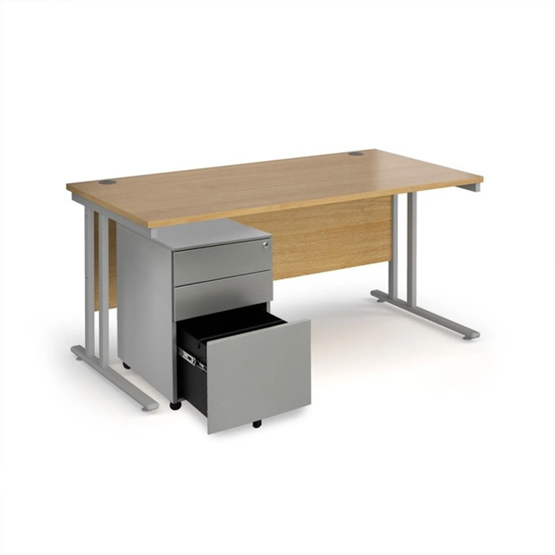Straight desk with steel pedestal office furniture bundle Oak SBS16 O