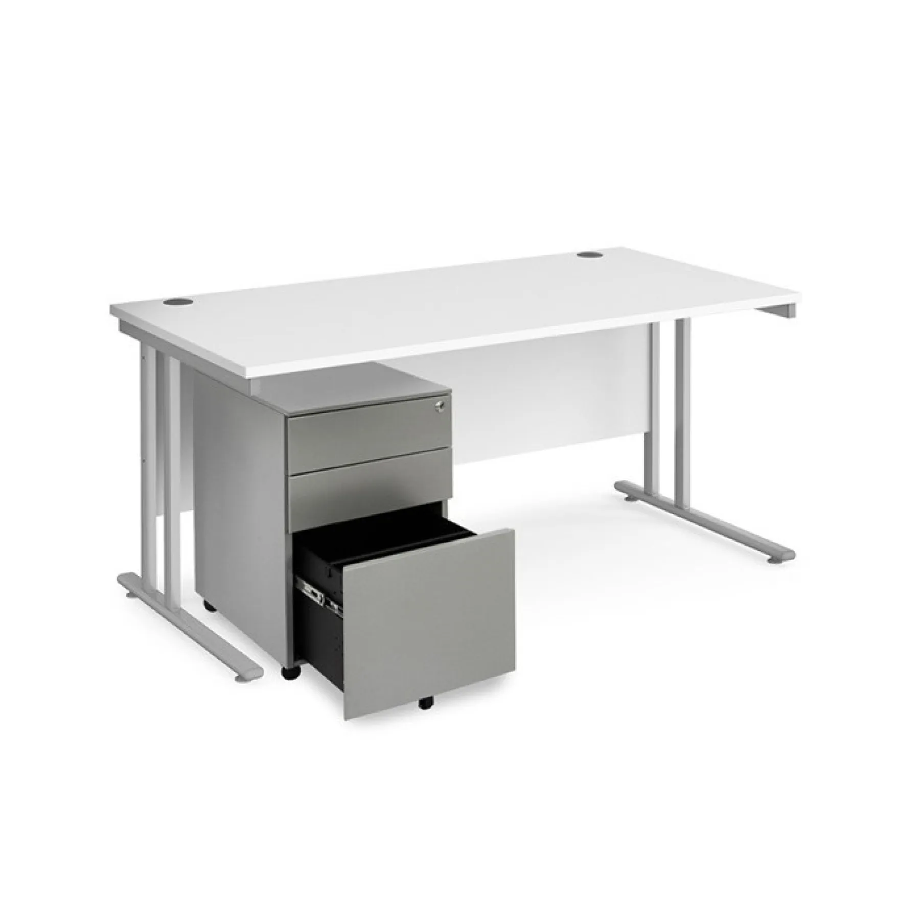 Straight desk with steel pedestal office furniture bundle White SBS16 WH