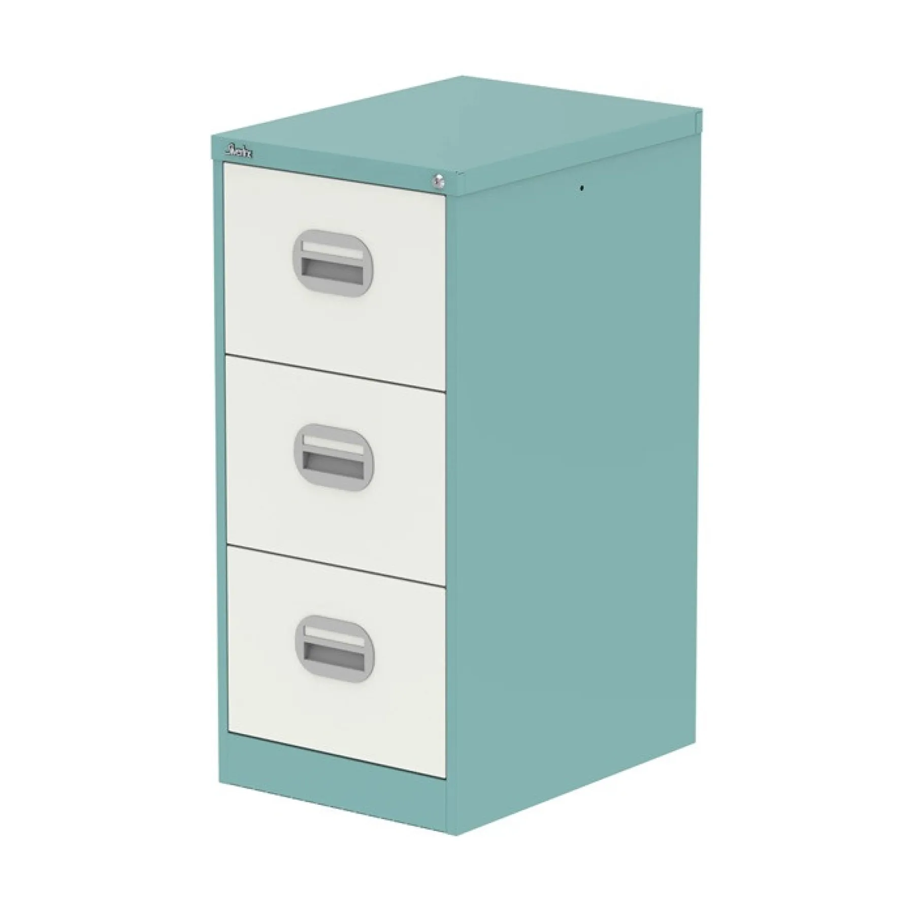 Silverline 3 drawer steel filing cabinet two tone pastel turquoise