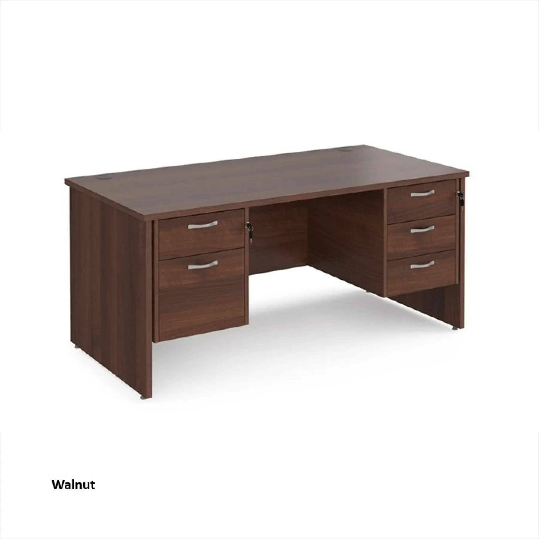 Dams panel ended maestro desk with 2 3 drawer pedestals mp16p23 walnut