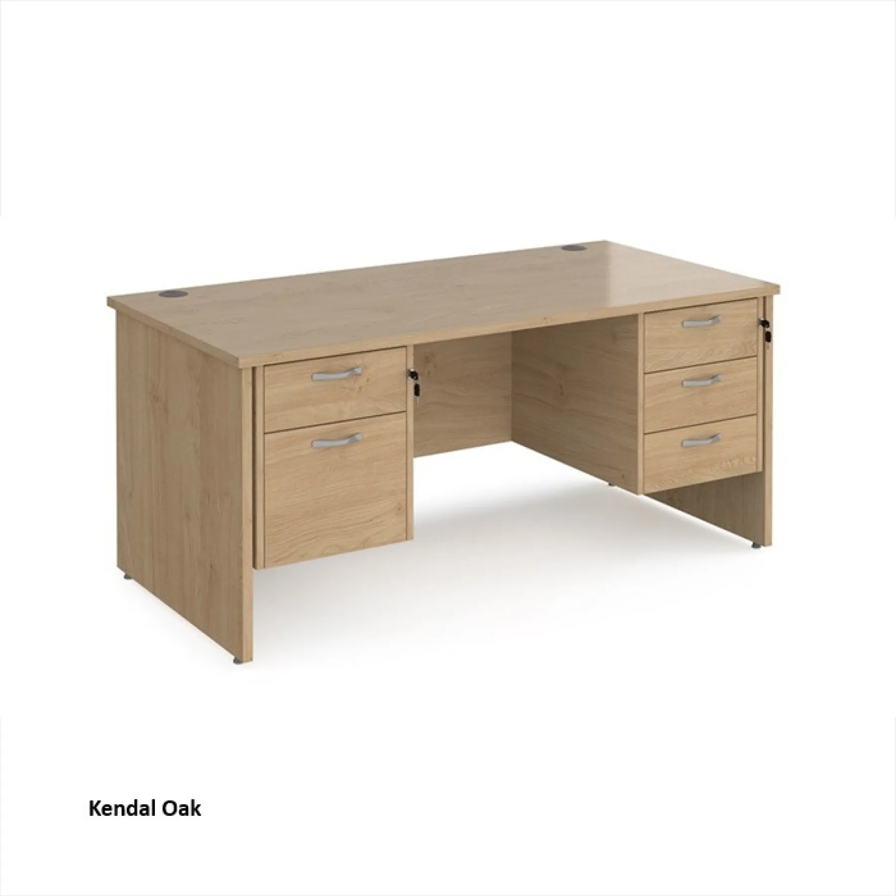 Dams panel ended maestro desk with 2 3 drawer pedestals mp16p23 kendal oak