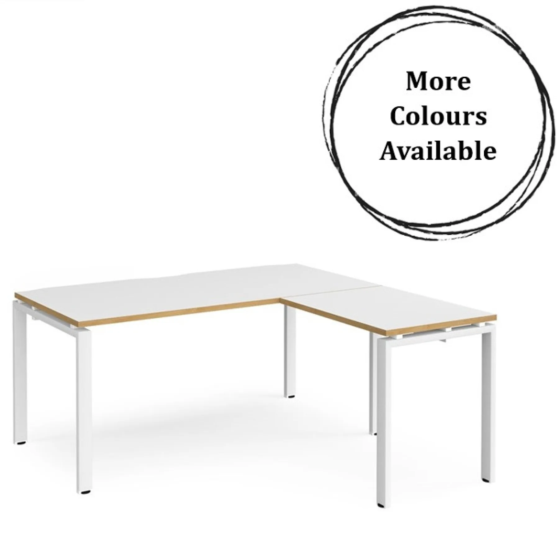 Dams adapt single desk with return er1688 white with oak edge and white frame mc