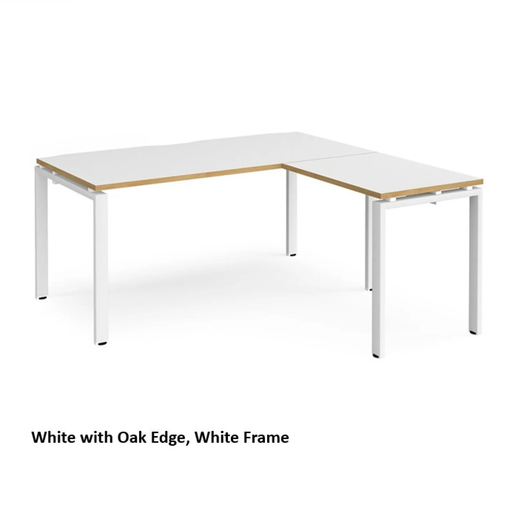 Dams adapt single desk with return er1688 white with oak edge and white frame