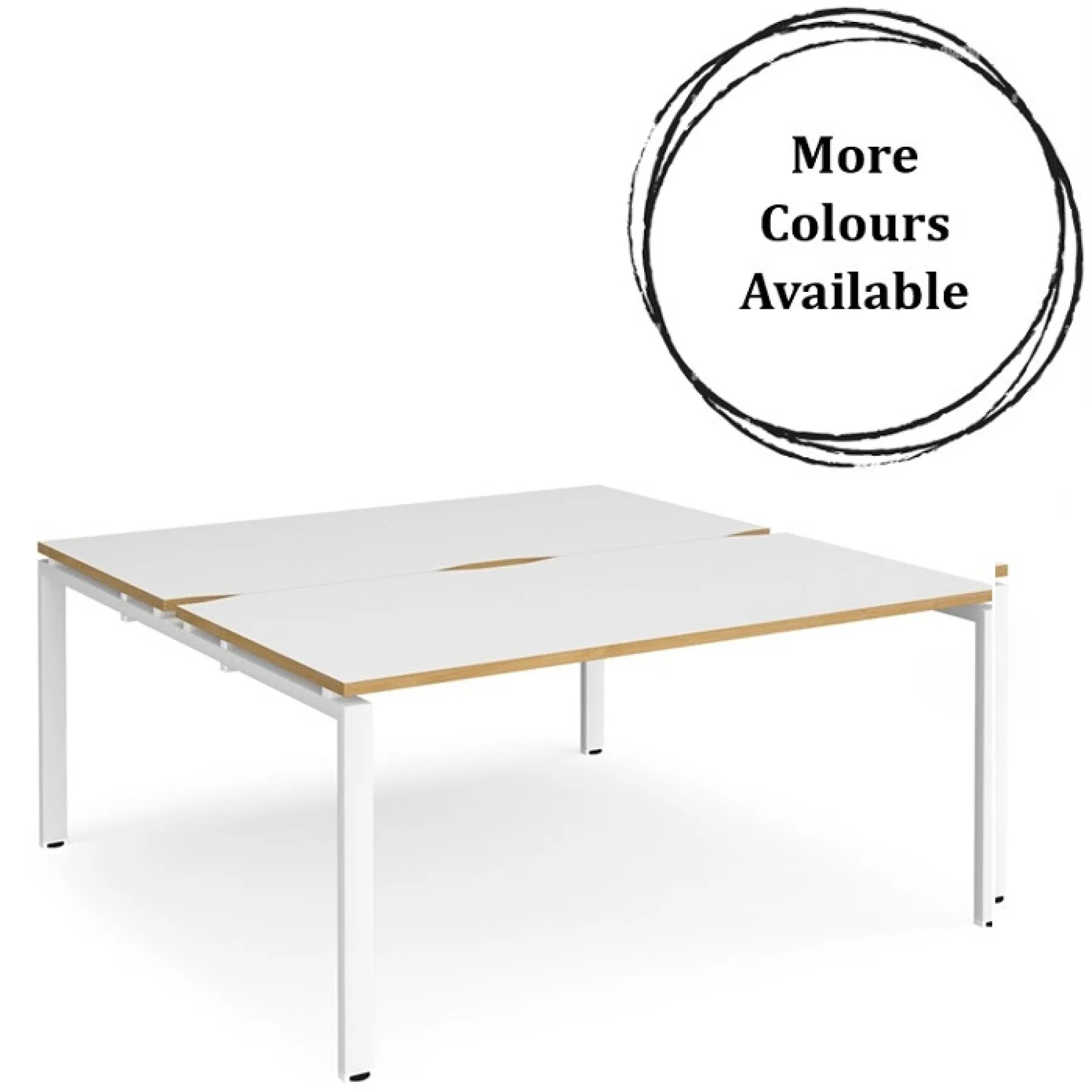 Dams adapt back to back bench desks white with oak edge white frame e1616 mc