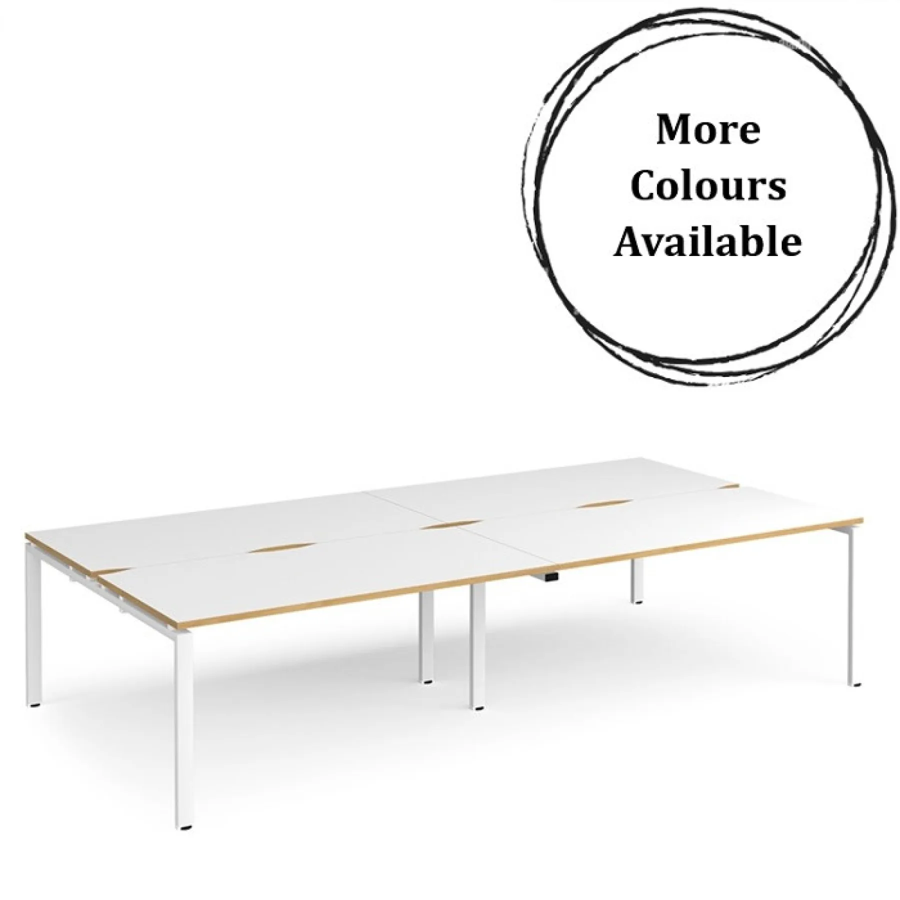 Dams adapt back to back 4 bench desks white with oak edge white frame e3216 mc