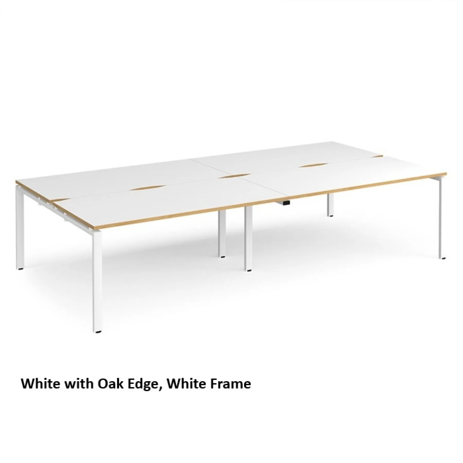 Dams adapt back to back 4 bench desks white with oak edge white frame e3216