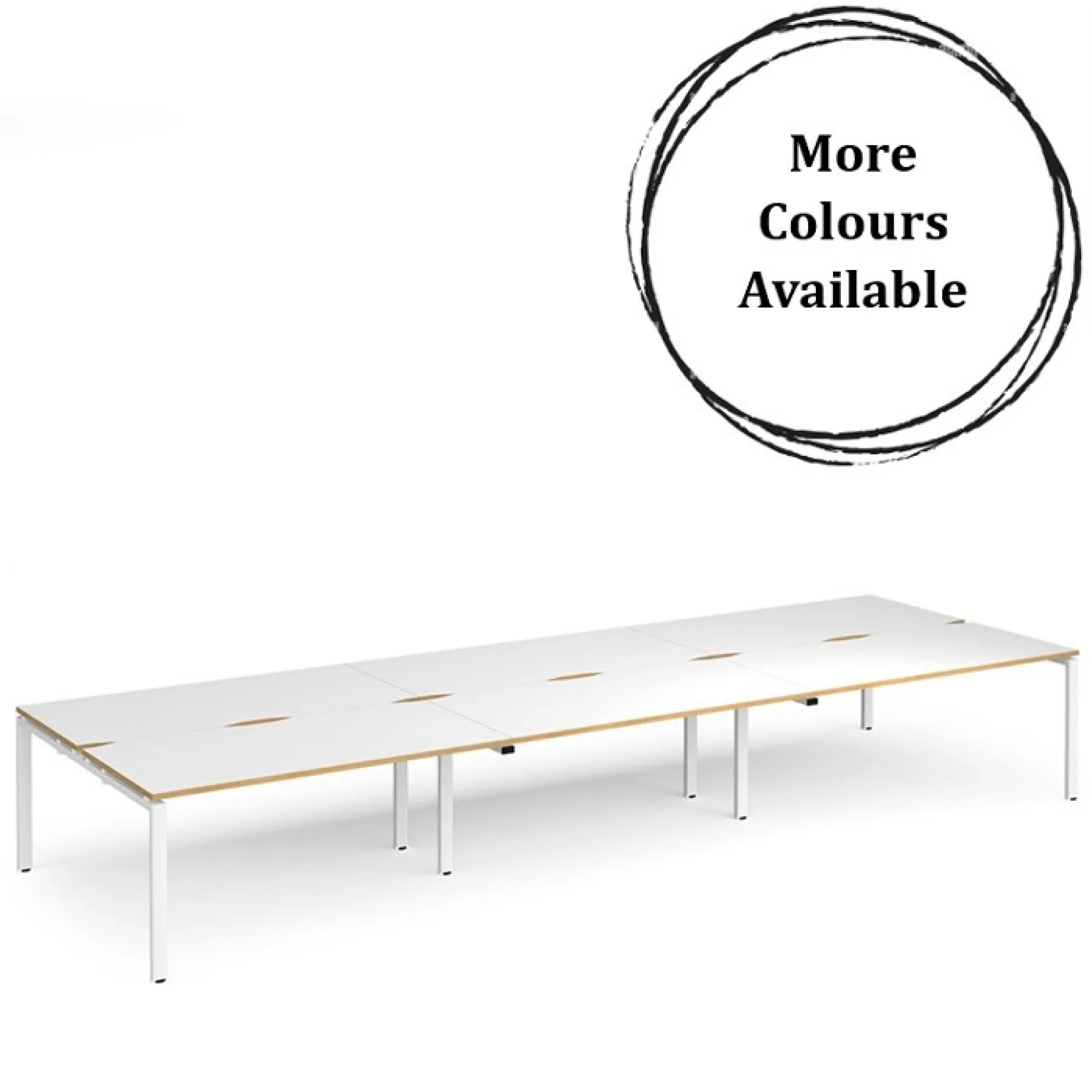 Dams adapt back to back 6 bench desks white with oak edge white frame e4816 mc