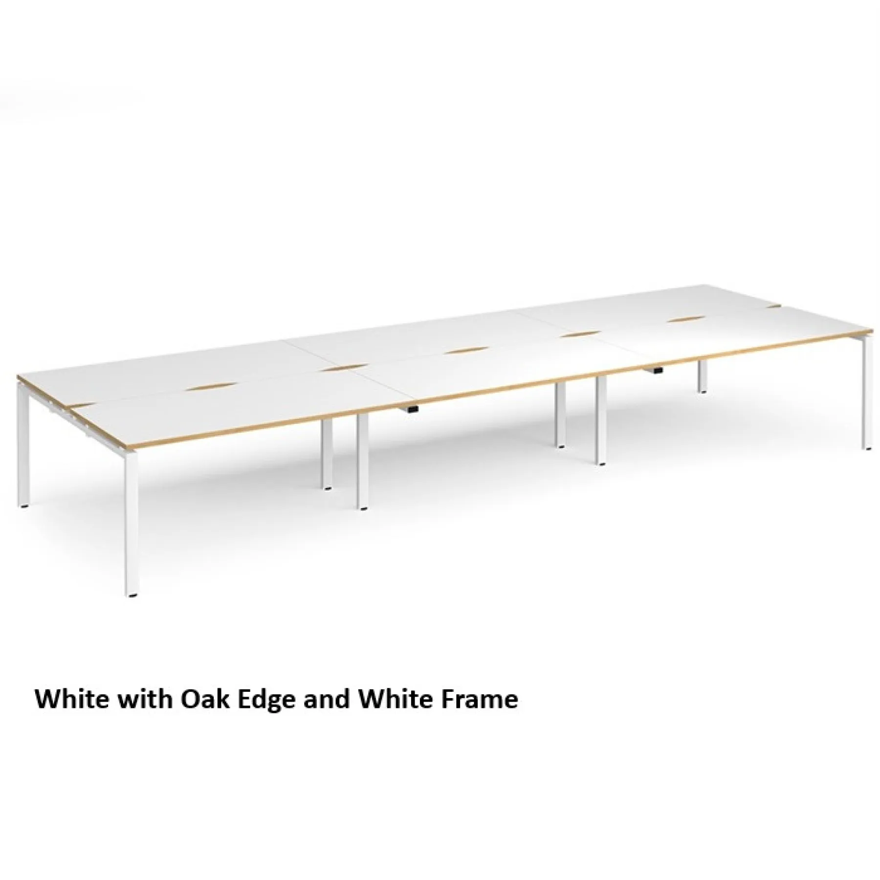 Dams adapt back to back 6 bench desks white with oak edge white frame e4816