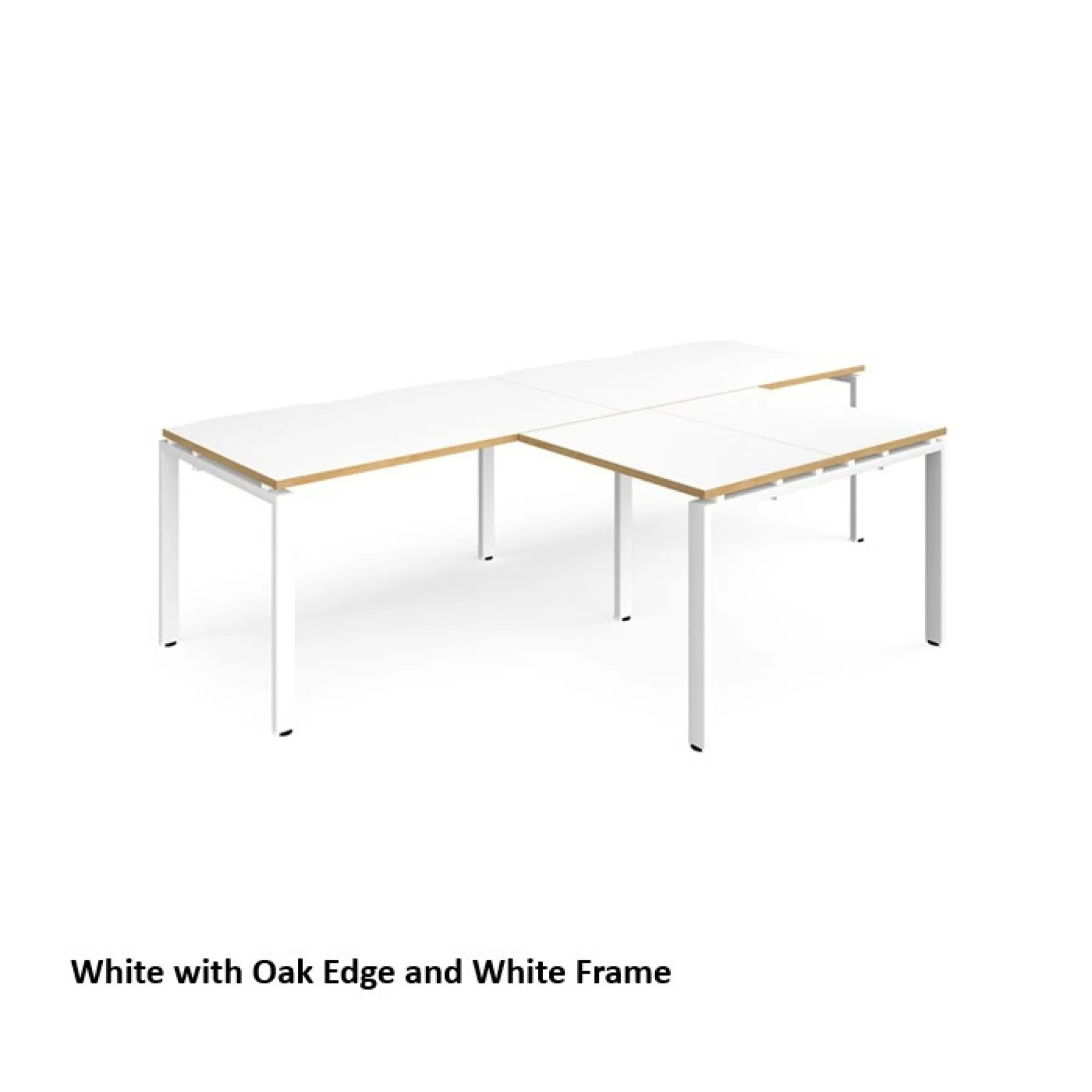 Dams adapt straight desks with returns er2888 white with oak edge white frame
