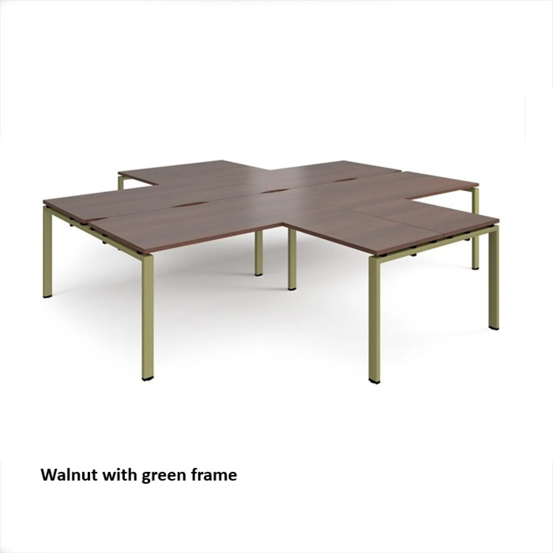 Dams adapt four desk clusters er32168 walnut top with green frame