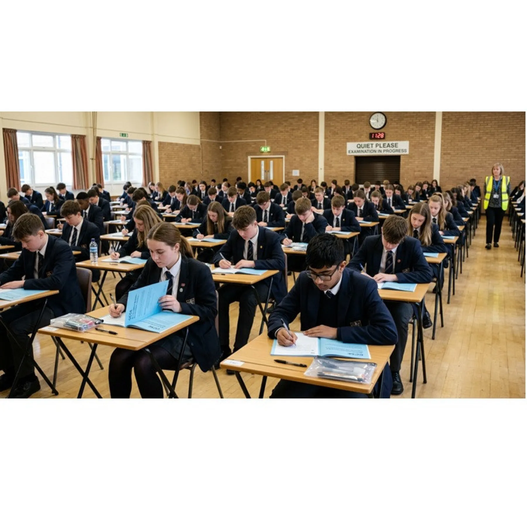 Monarch exam desks pack of 25 with trolley roomset