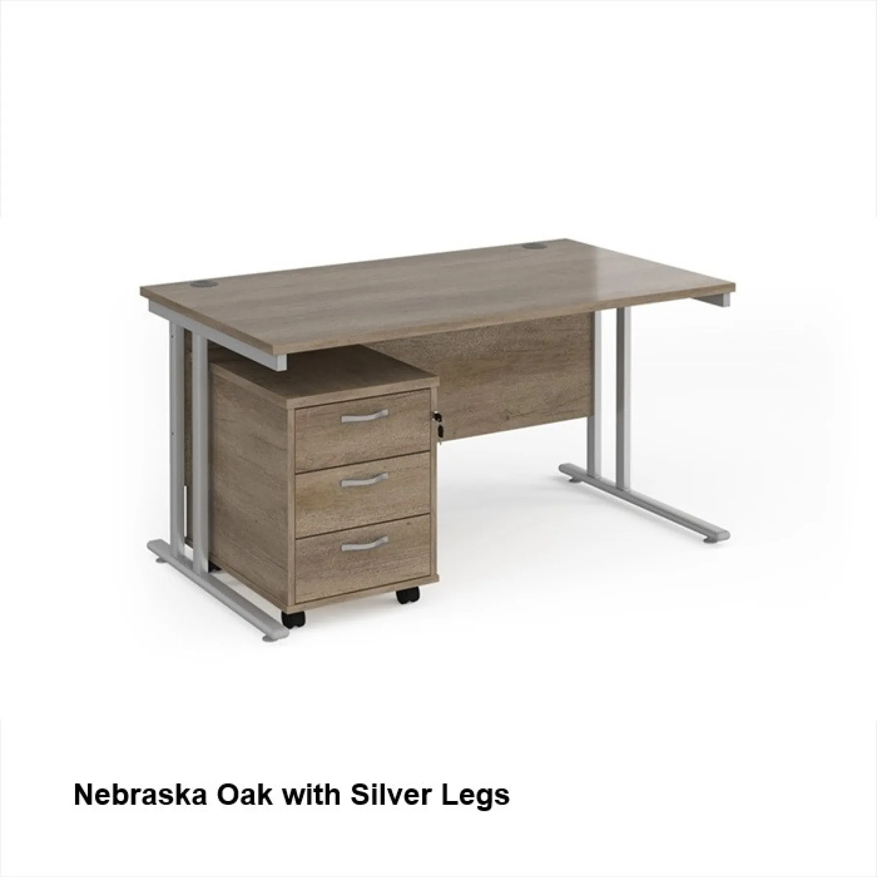 Dams straight desk with mobile 3 drawer pedestal bundle nebraska oak