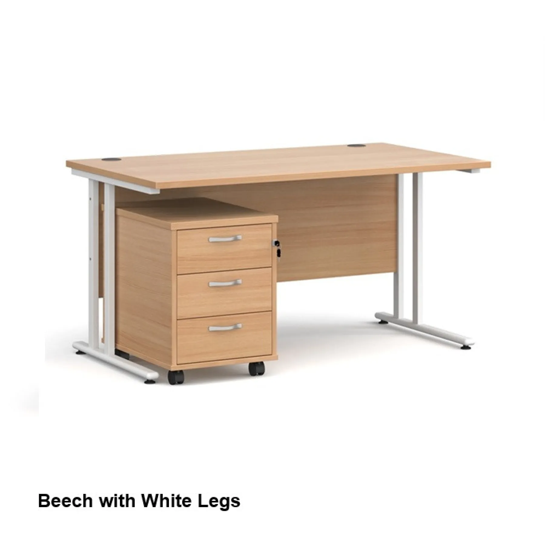 Dams straight desk with mobile 3 drawer pedestal bundle beech