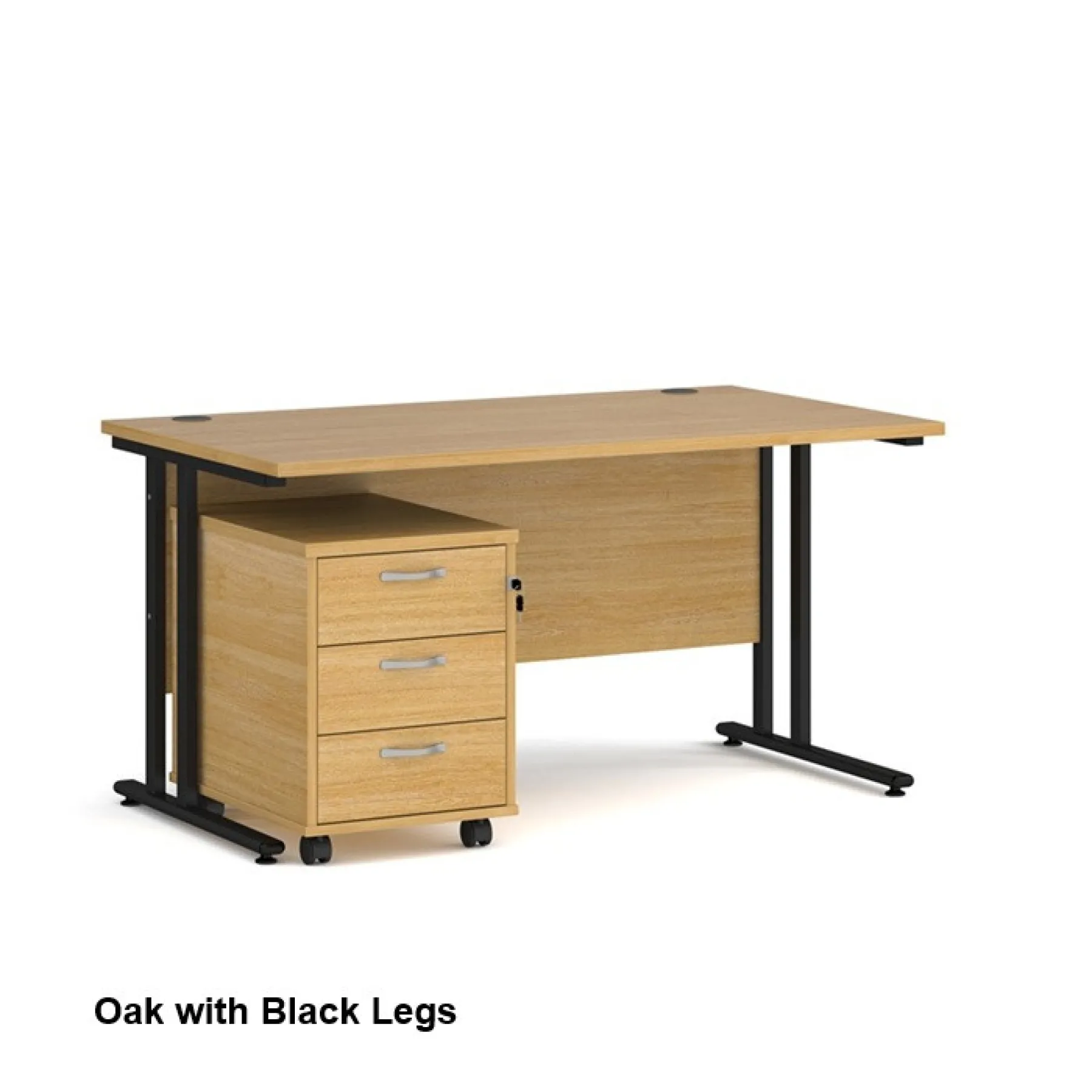 Dams straight desk with mobile 3 drawer pedestal bundle oak