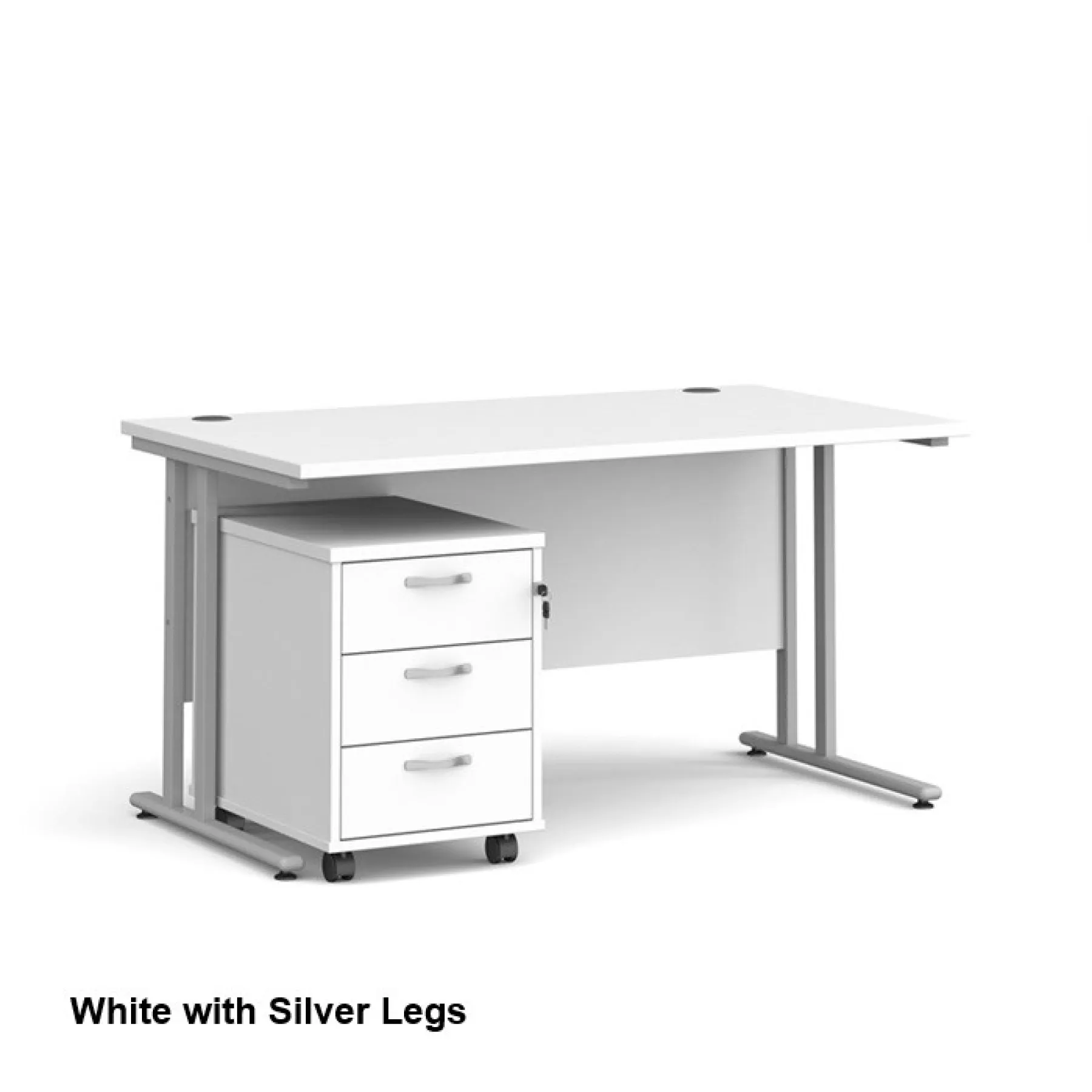 Dams straight desk with mobile 3 drawer pedestal bundle white silver legs