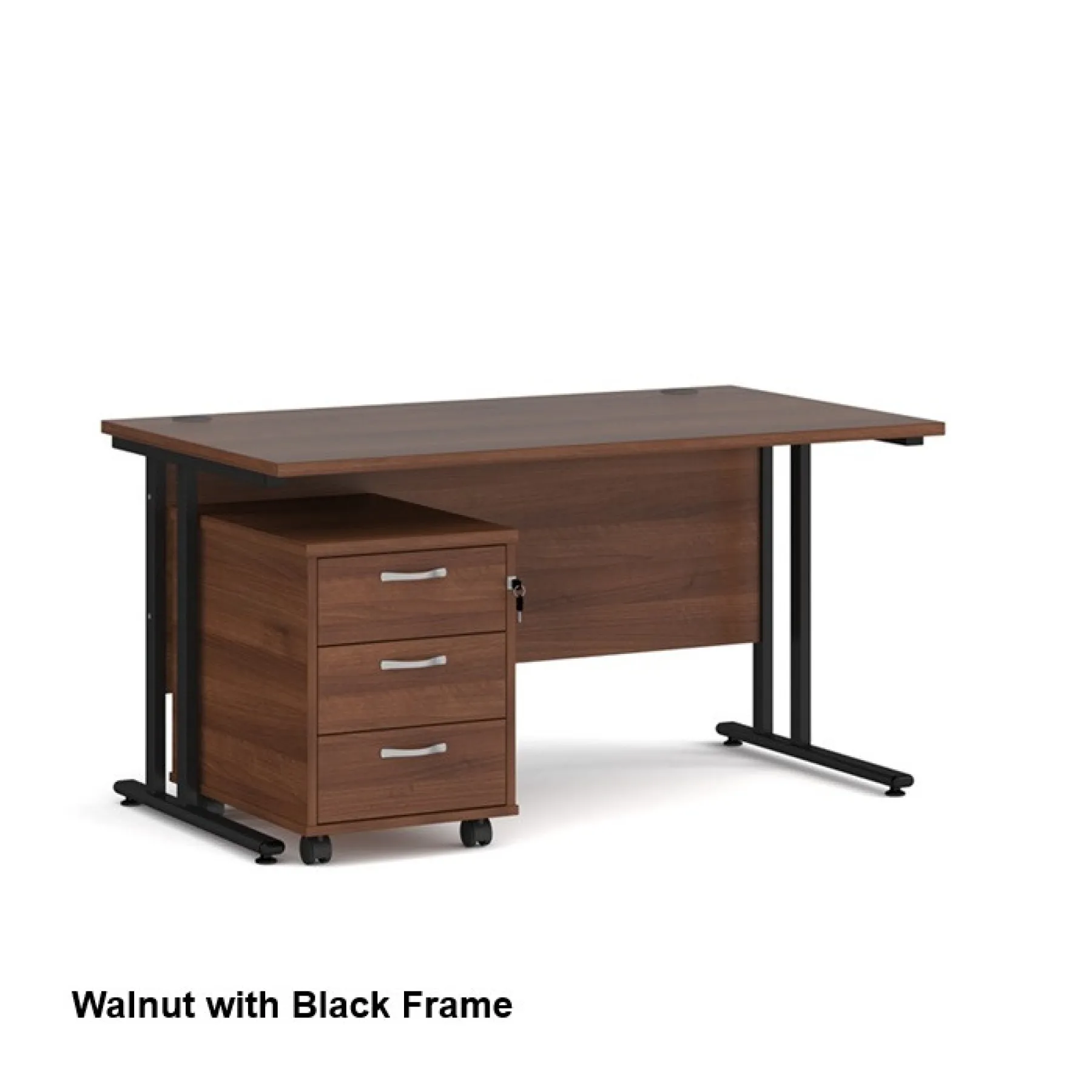 Dams straight desk with mobile 3 drawer pedestal bundle walnut black legs