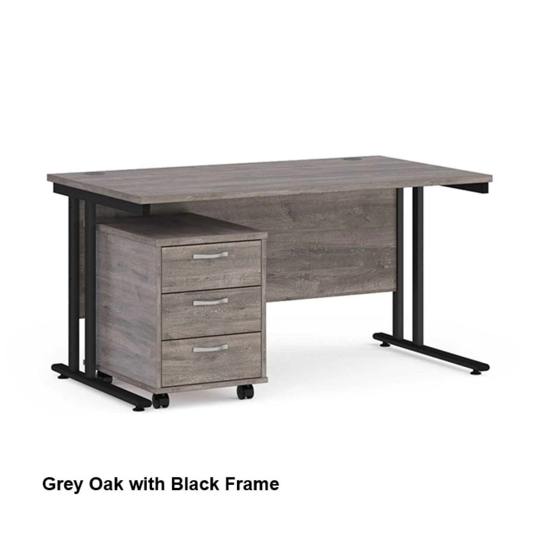 Dams straight desk with mobile 3 drawer pedestal bundle grey oak black legs