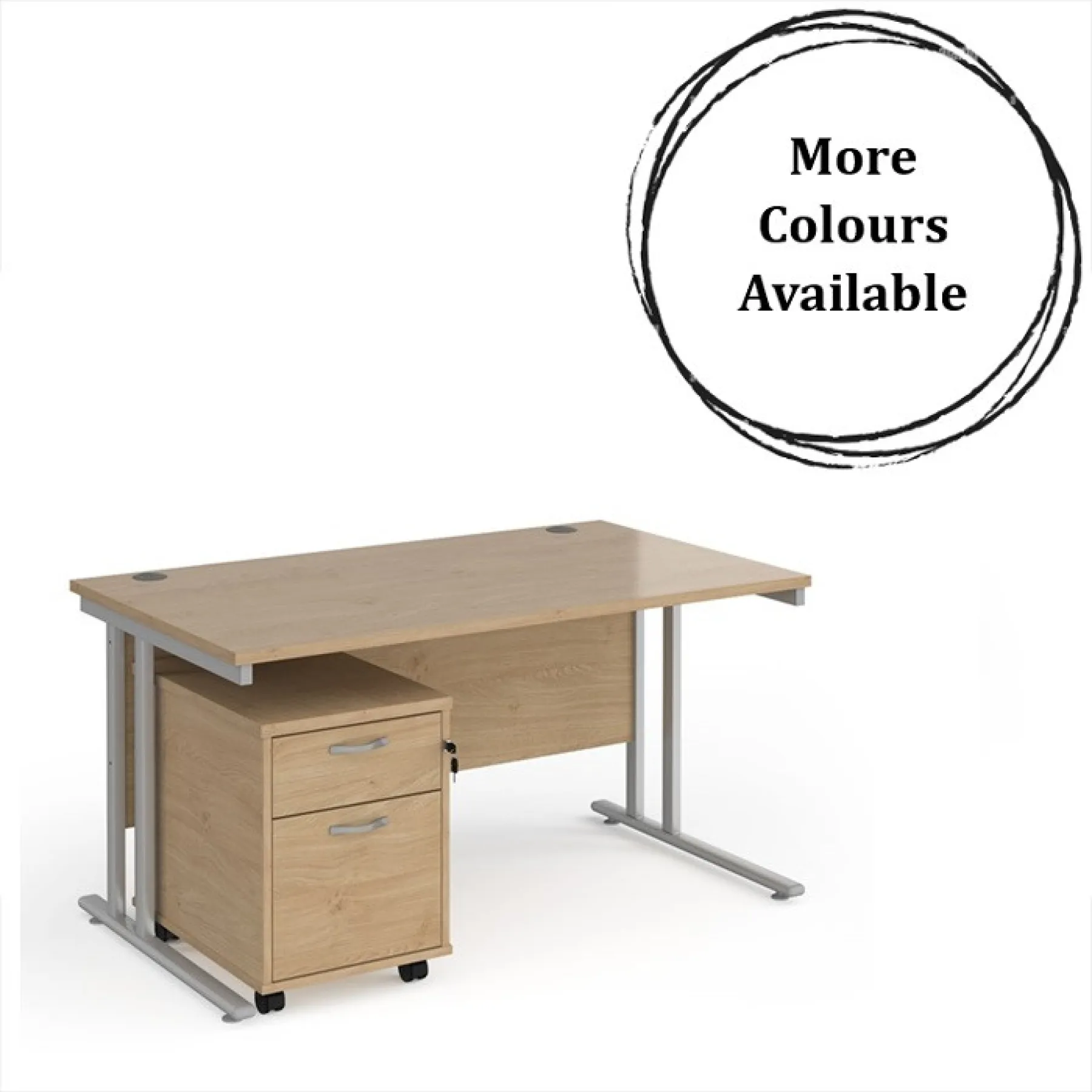Dams straight desk with mobile 2 drawer pedestal bundle kendal oak silver legs more colours