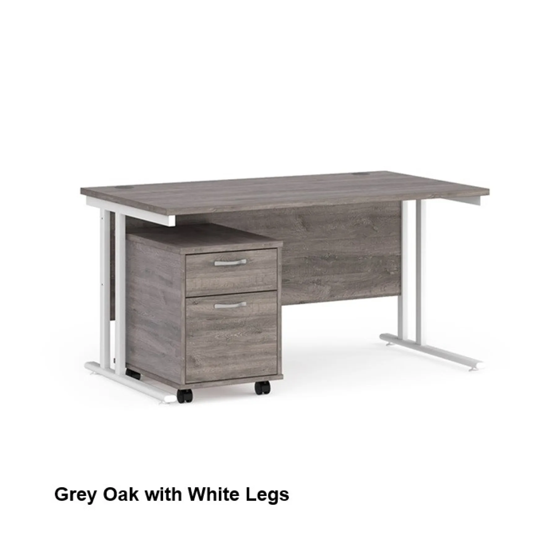 Dams straight desk with mobile 2 drawer pedestal bundle grey oak white legs