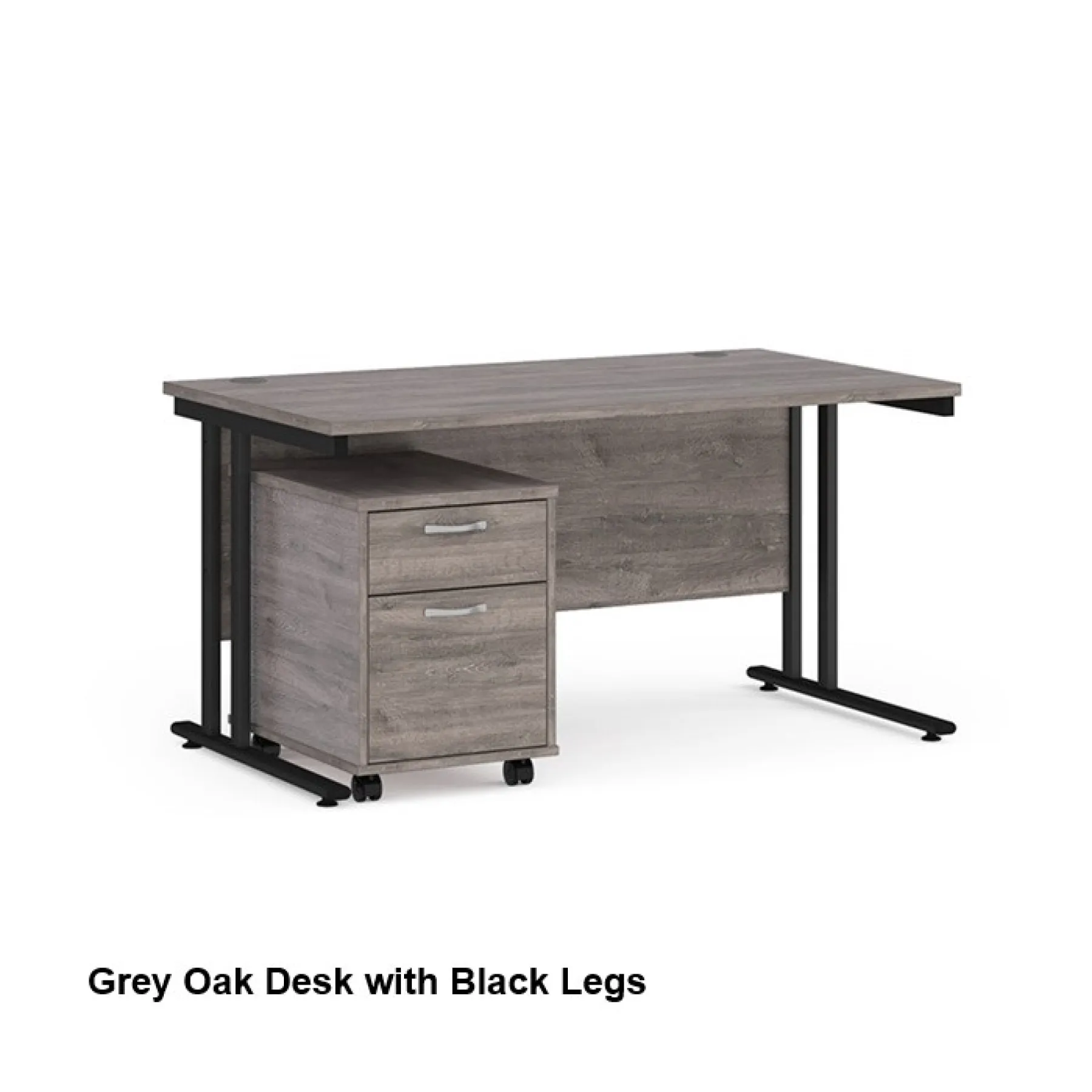 Dams straight desk with mobile 2 drawer pedestal bundle grey oak black legs