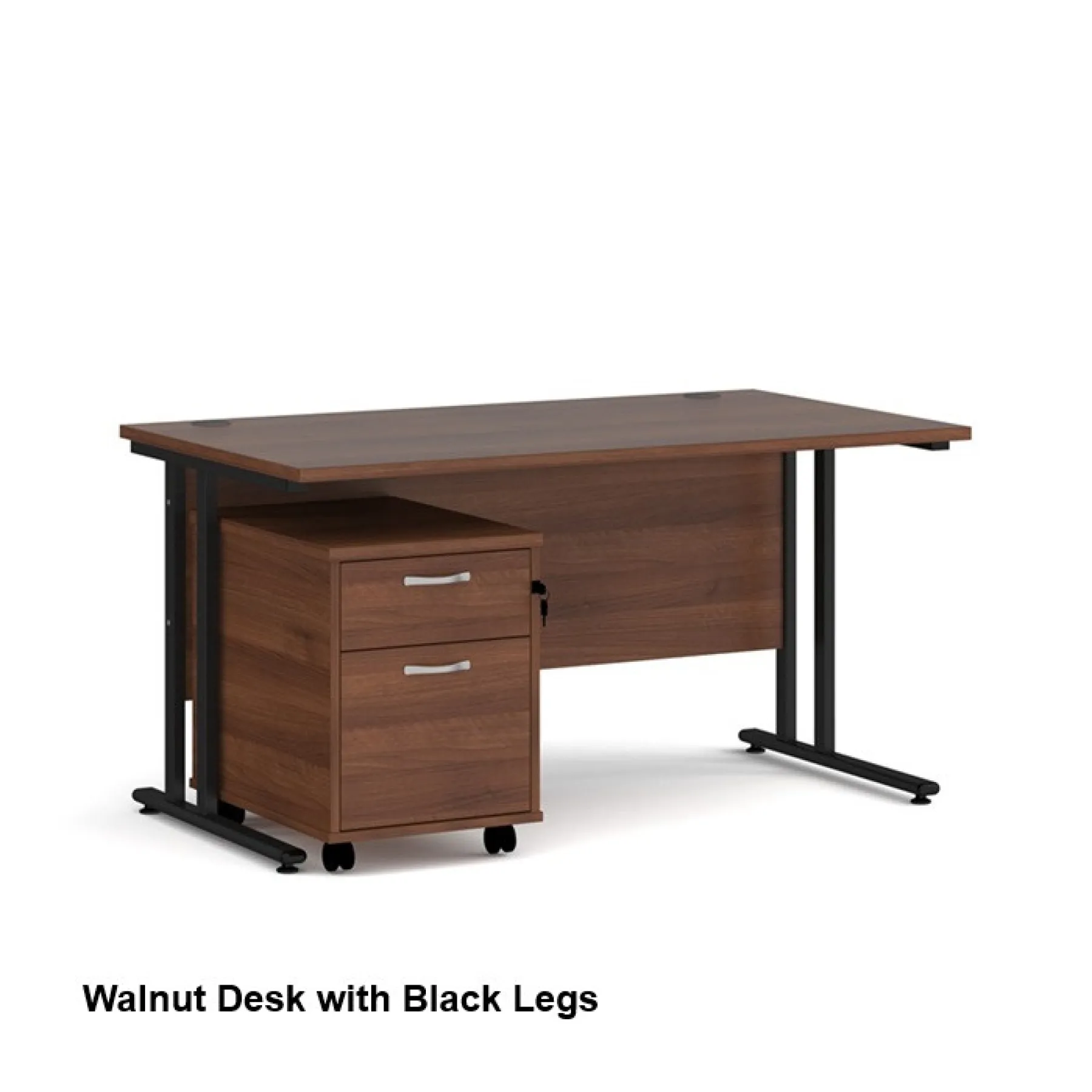 Dams straight desk with mobile 2 drawer pedestal bundle walnut black legs
