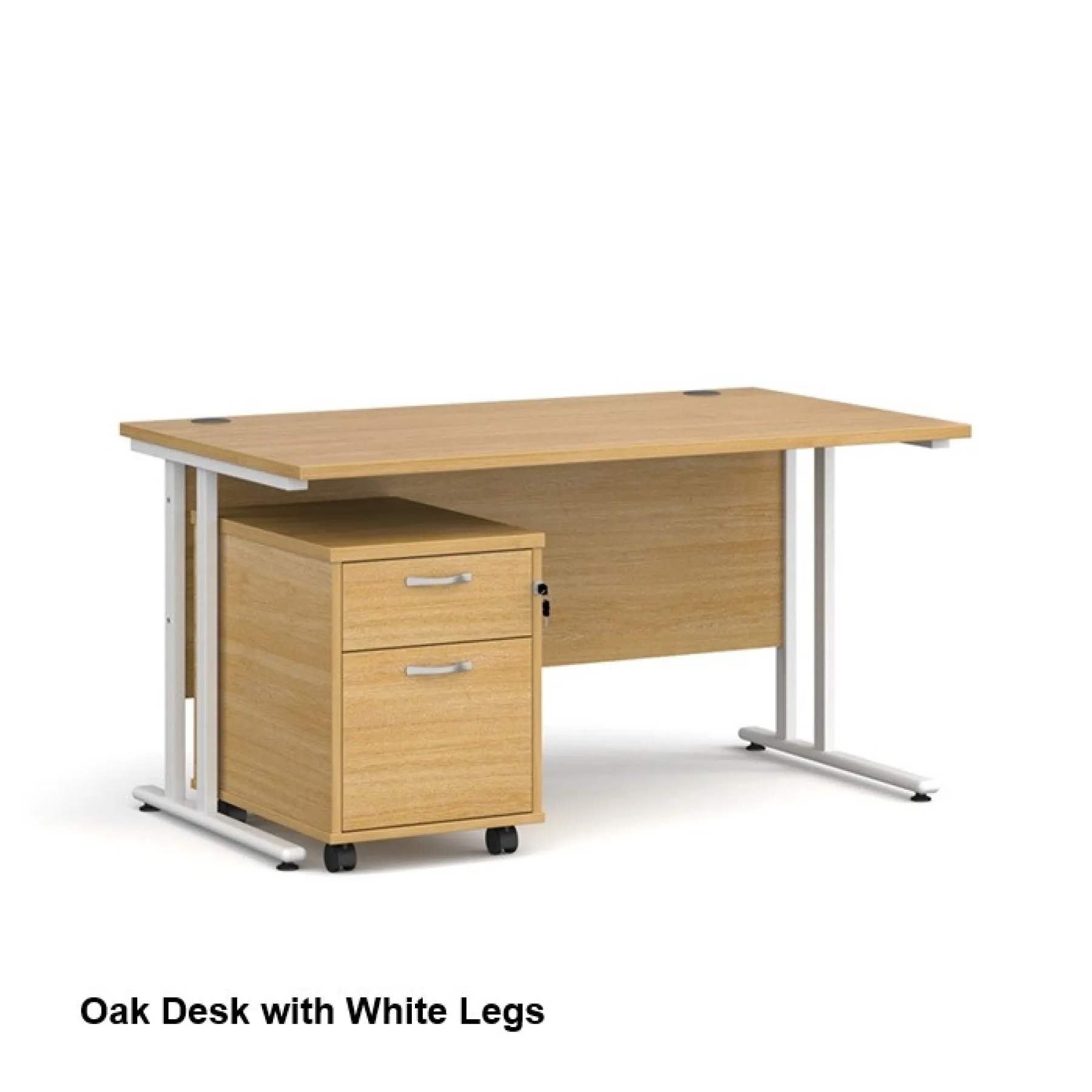 Dams straight desk with mobile 2 drawer pedestal bundle oak white legs