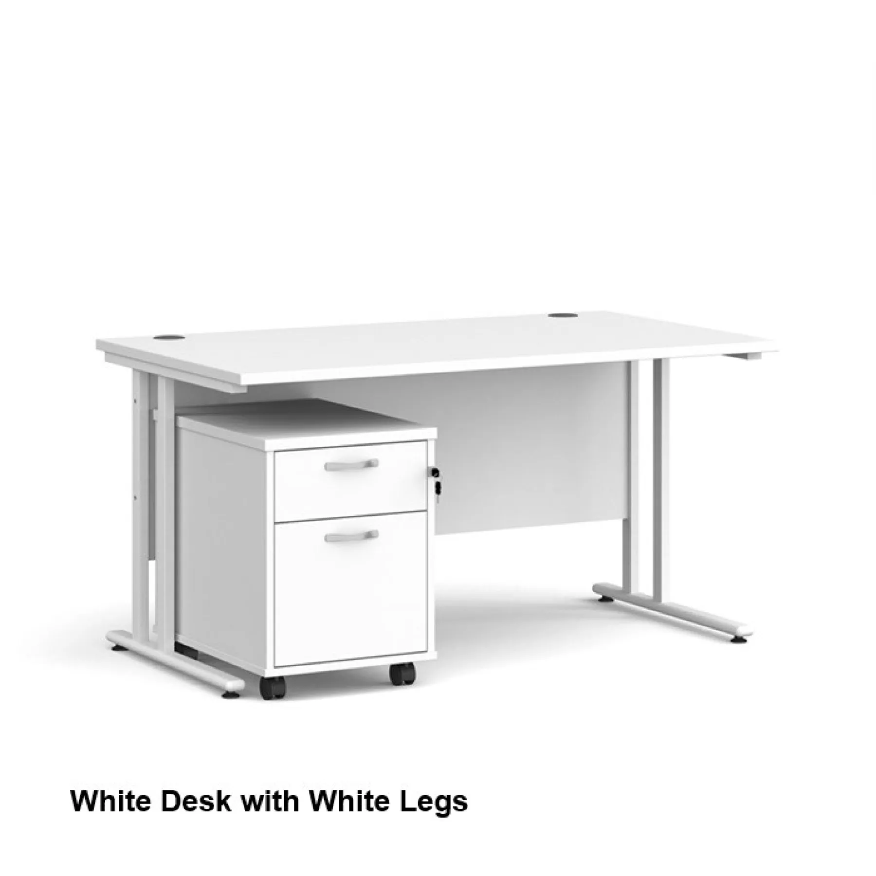 Dams straight desk with mobile 2 drawer pedestal bundle white white legs