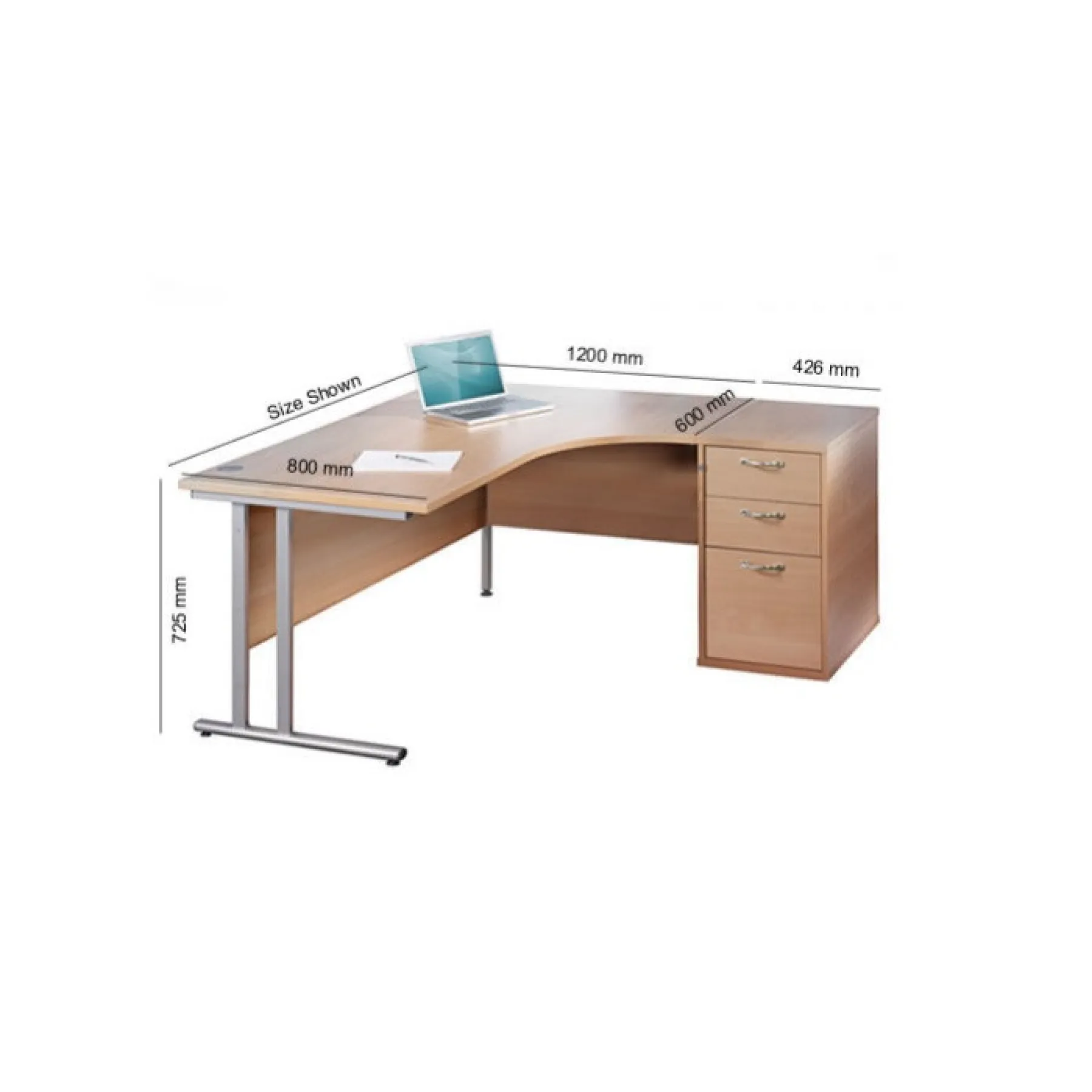 Dams ergonomic office desk 3 drawer pedestal bundle dimensions