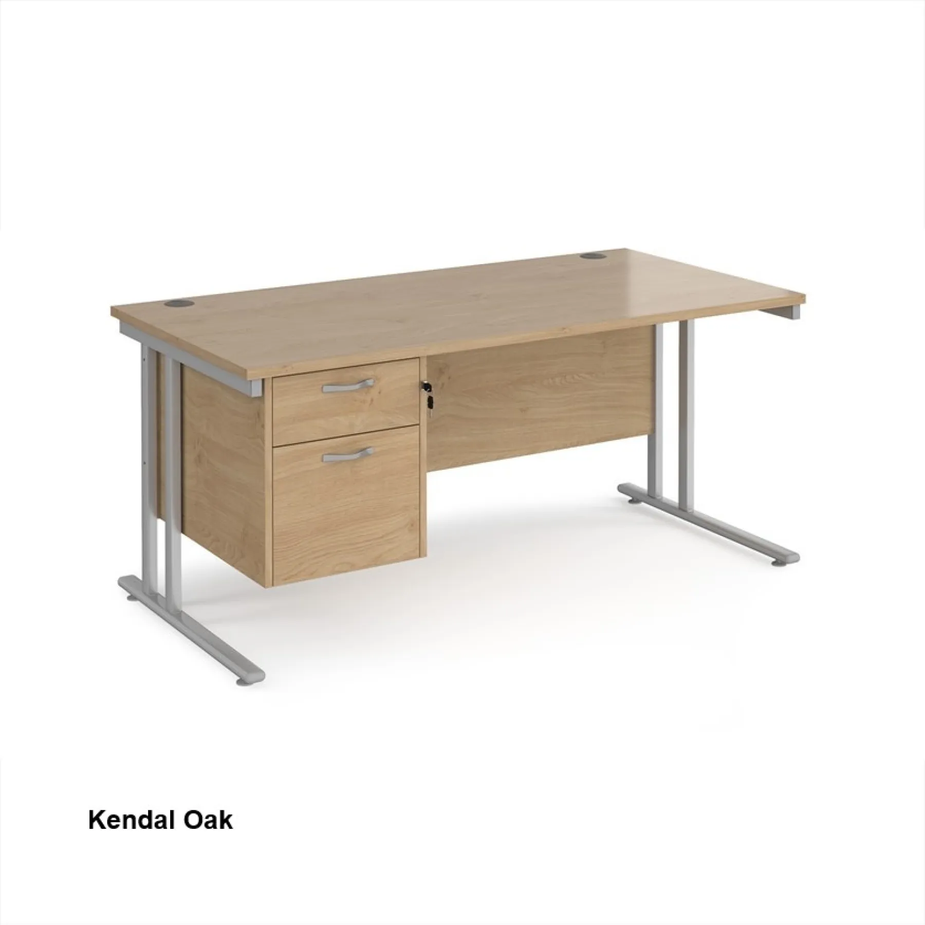 Dams straight desk with fixed pedestal kendal oak