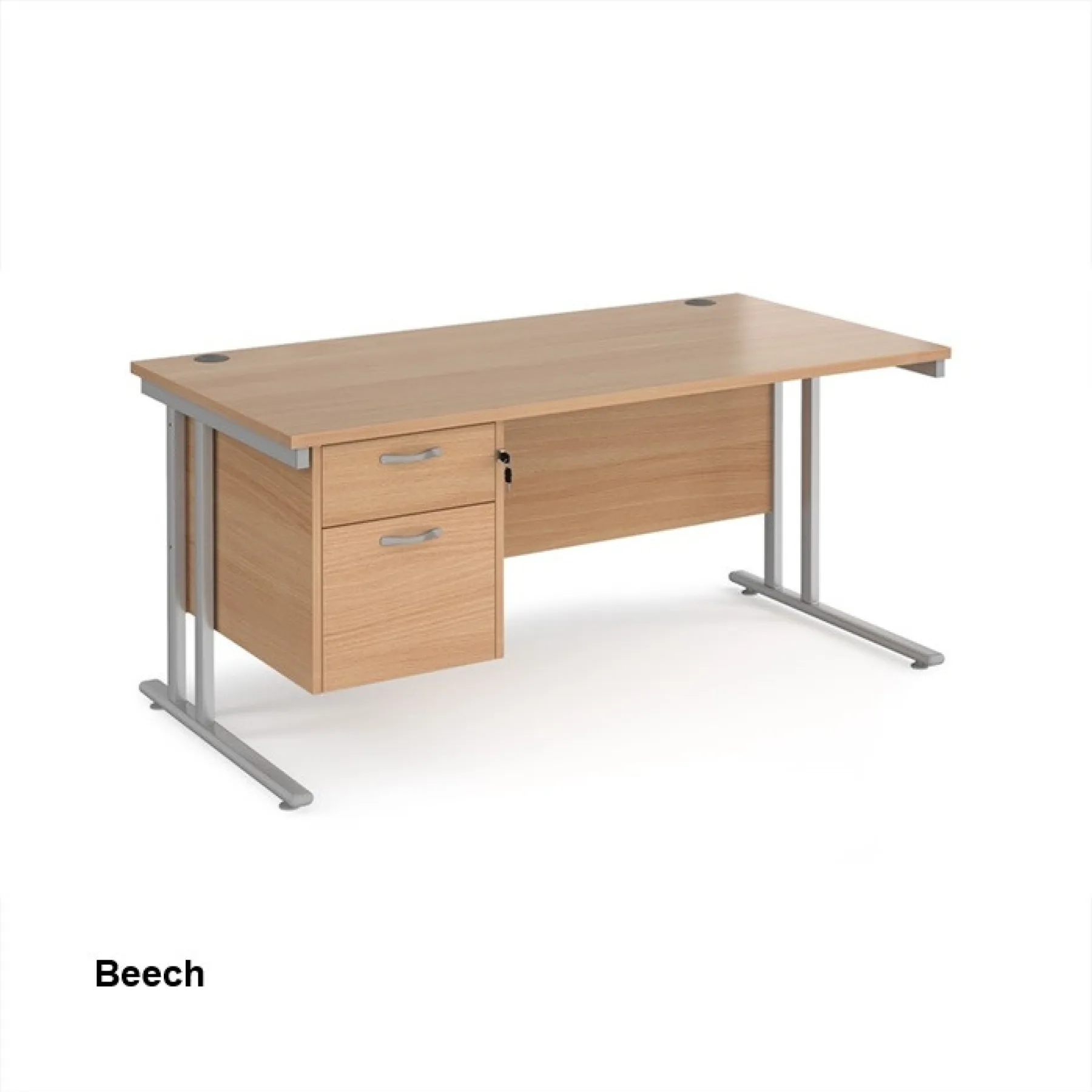 Dams straight desk with fixed pedestal beech