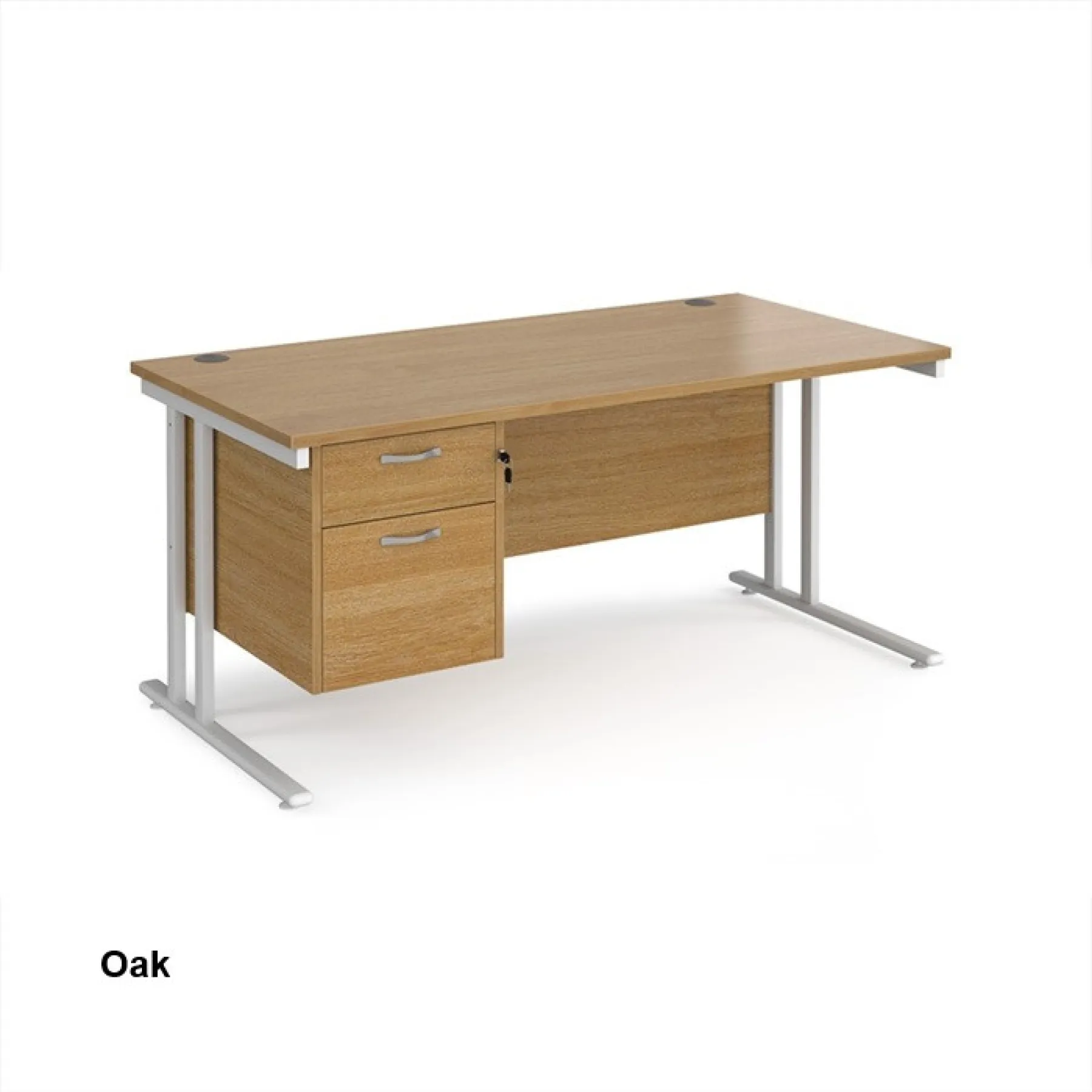 Dams straight desk with fixed pedestal oak white