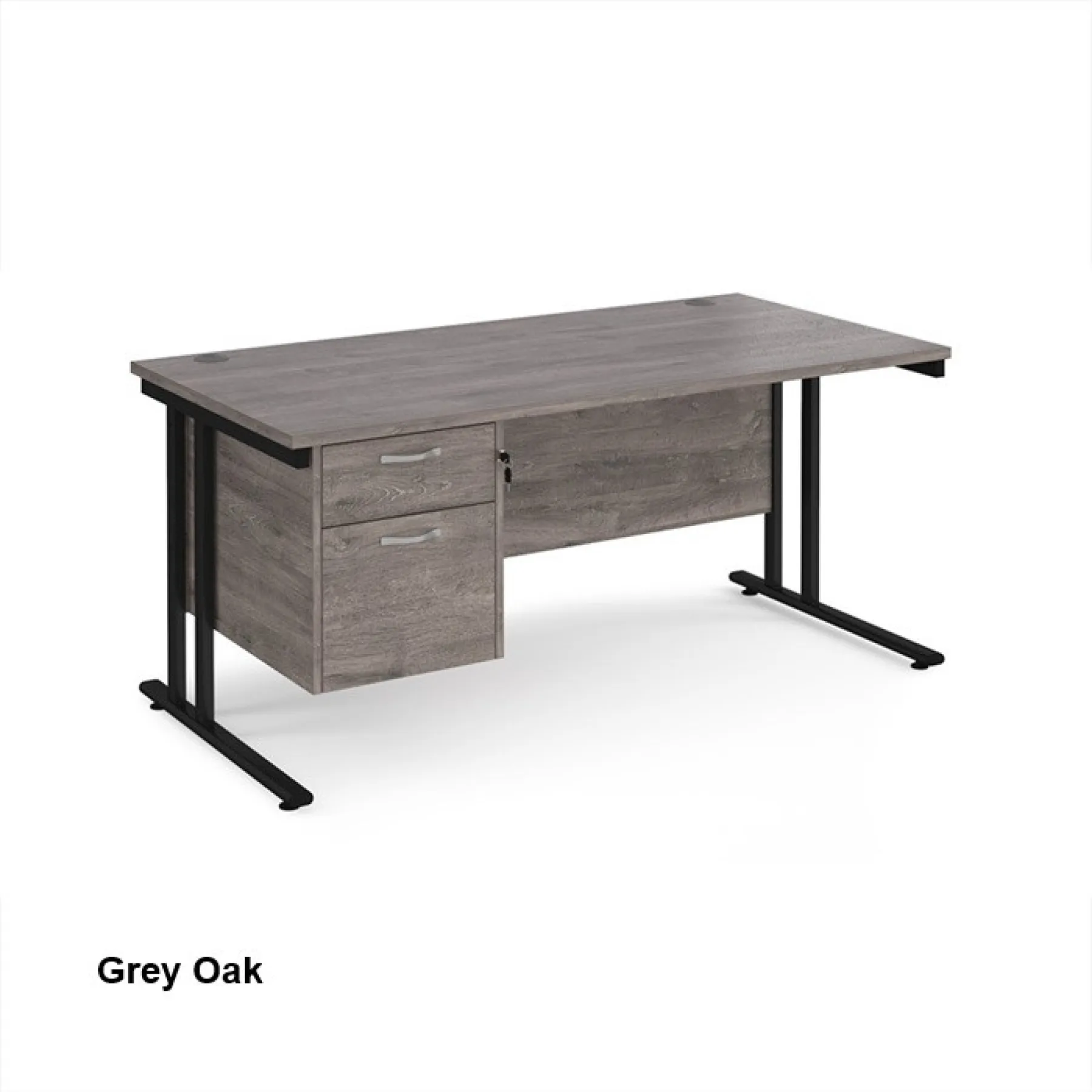 Dams straight desk with fixed pedestal grey oak