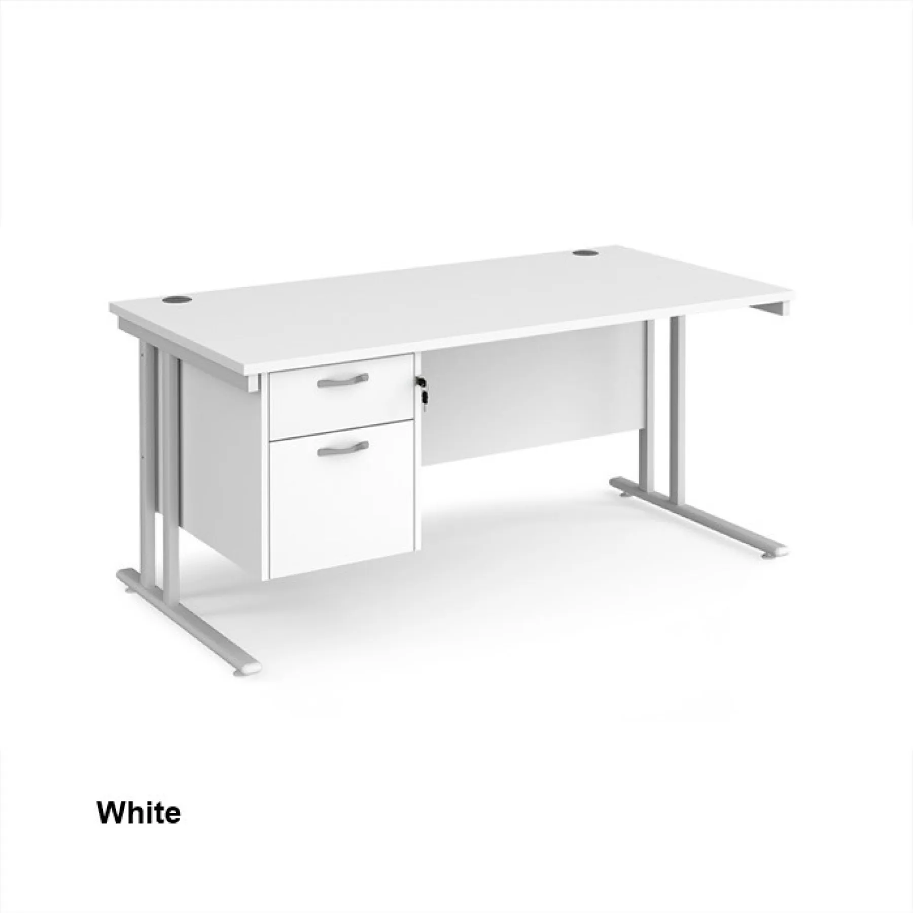 Dams straight desk with fixed pedestal white