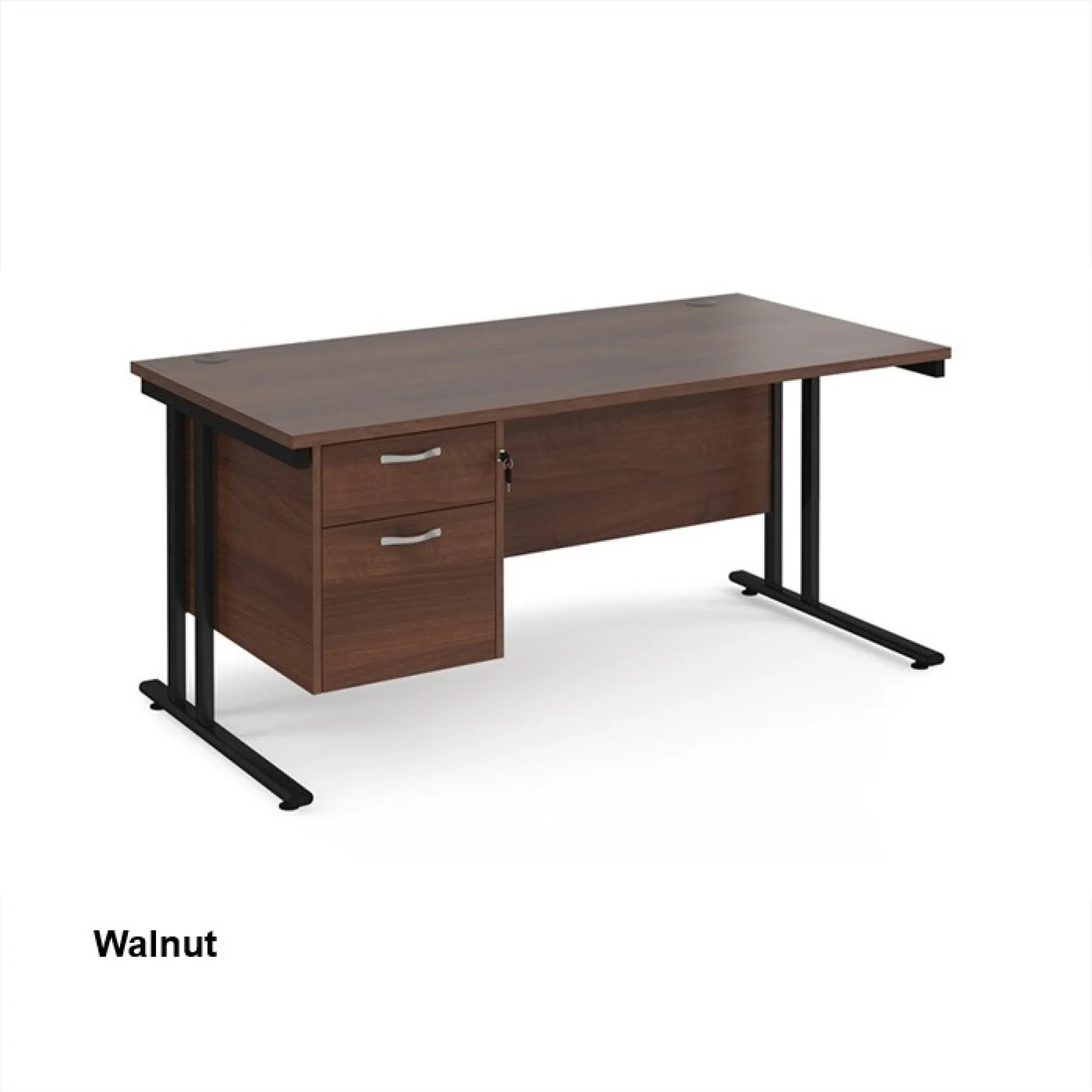 Dams straight desk with fixed pedestal walnut