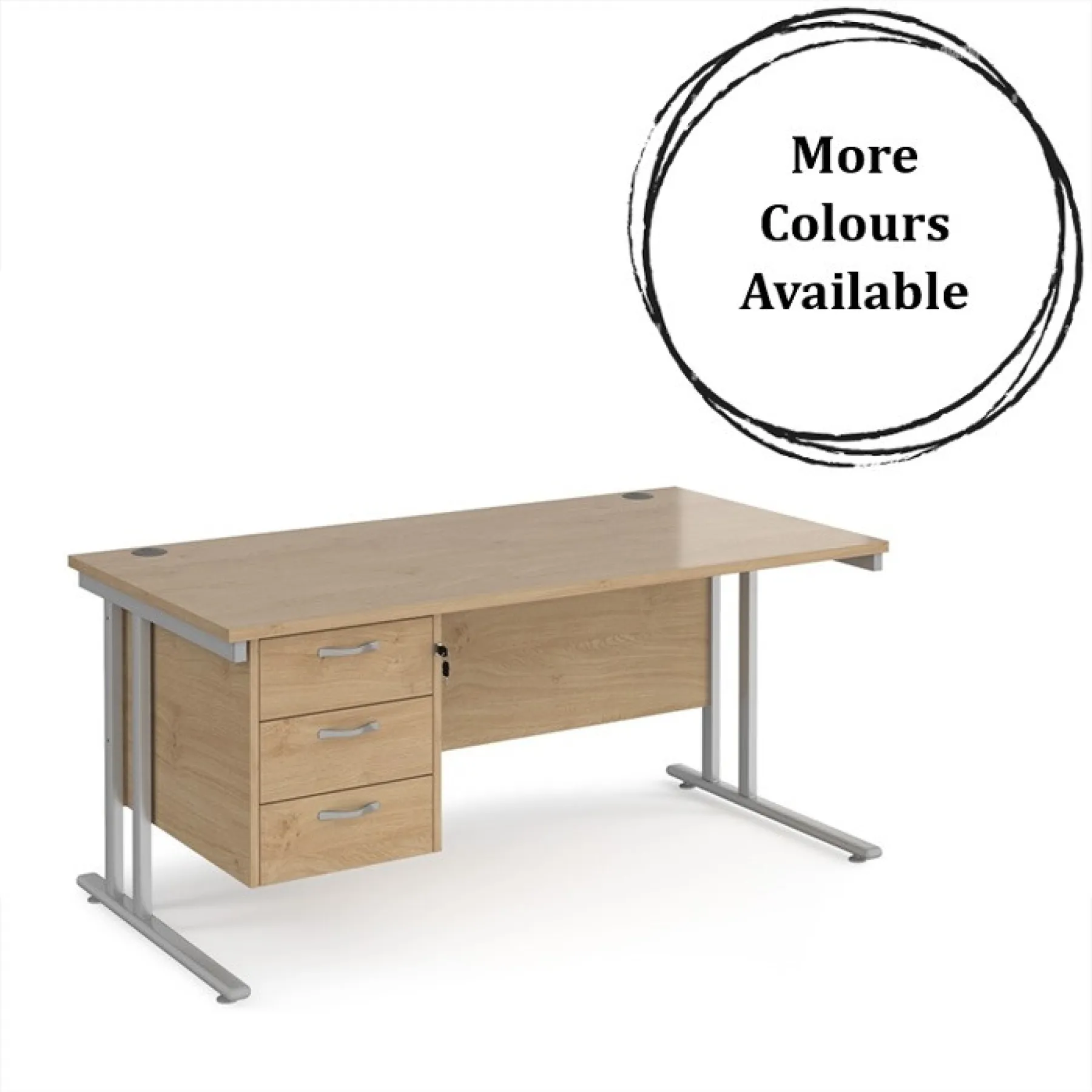 Dams straight desk with fixed 3 drawer pedestal kendal oak more colours
